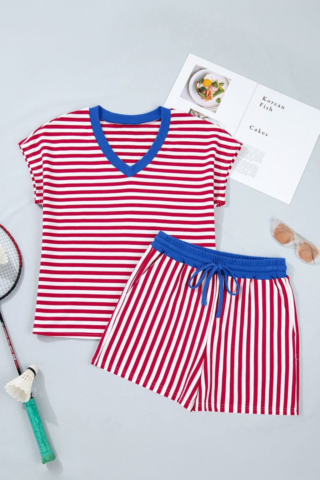 Stripe Colorblock V-Neck Tee & Drawstring Short Set - Rooted & Reckless Co.