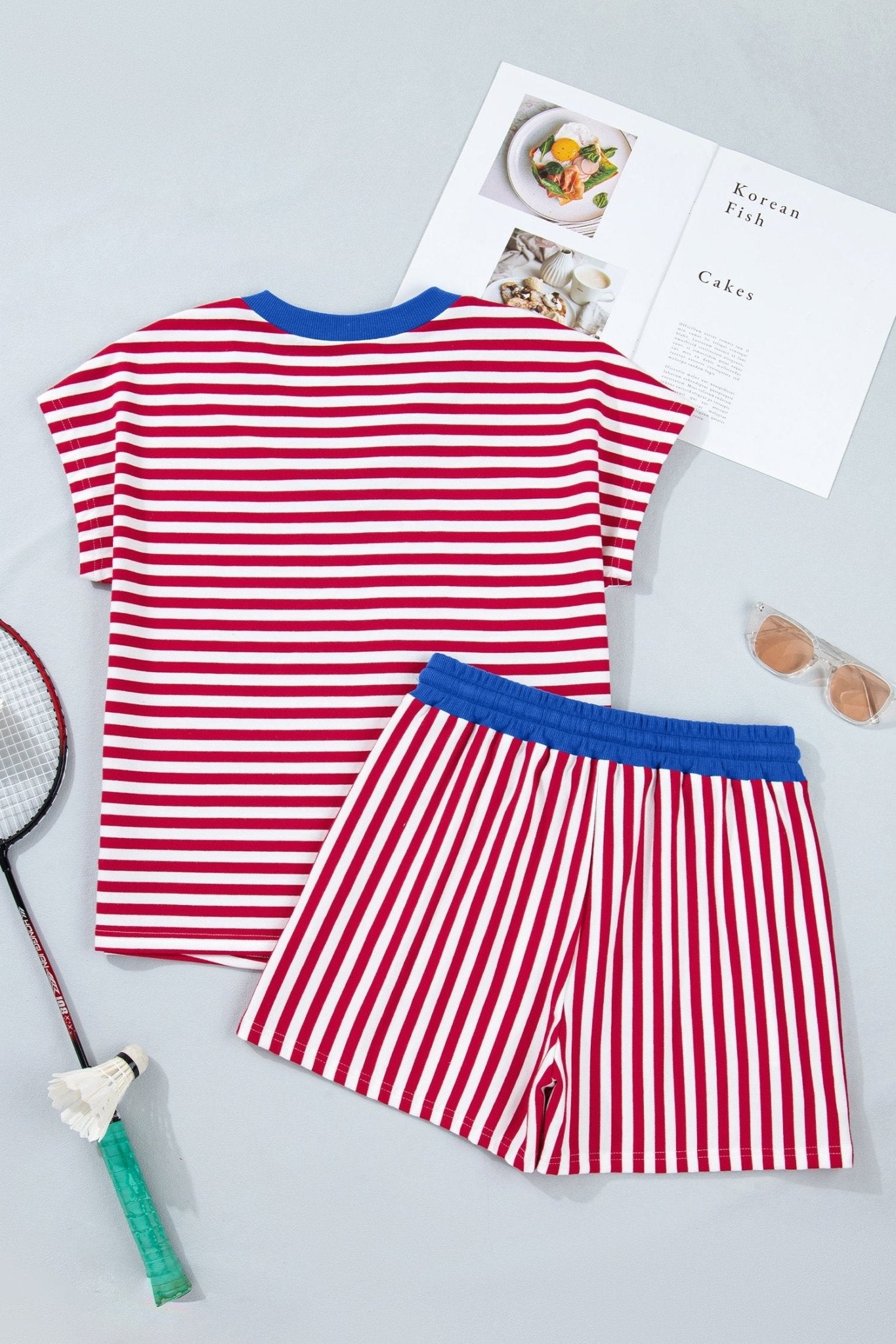 Stripe Colorblock V-Neck Tee & Drawstring Short Set - Rooted & Reckless Co.