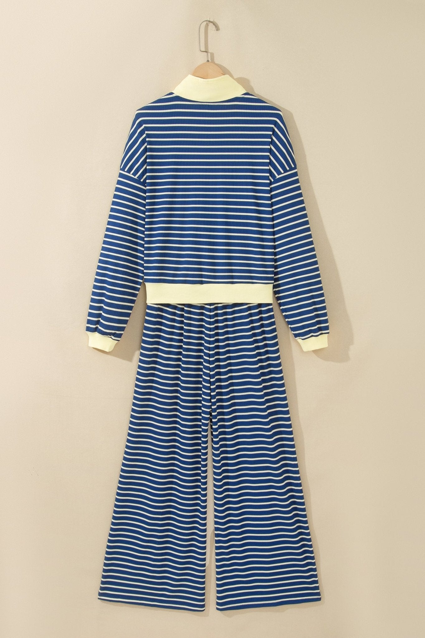 Stripe Colorblock Zip V-Neck Pullover and Pants Set - Rooted & Reckless Co.