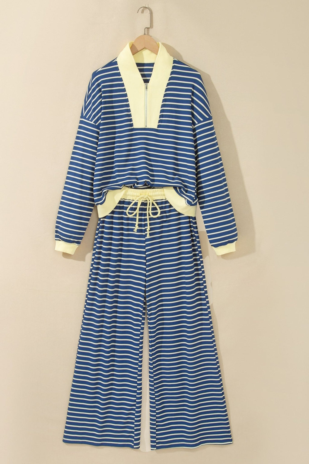 Stripe Colorblock Zip V-Neck Pullover and Pants Set - Rooted & Reckless Co.