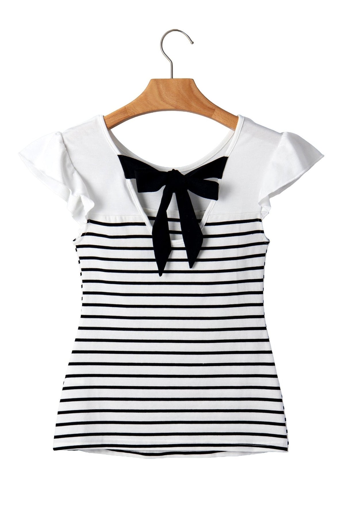 Stripe Contrast Bow Tie Back Ruffle Tank Top - Rooted & Reckless Co.
