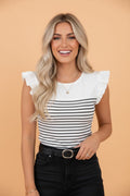 Stripe Contrast Bow Tie Back Ruffle Tank Top - Rooted & Reckless Co.