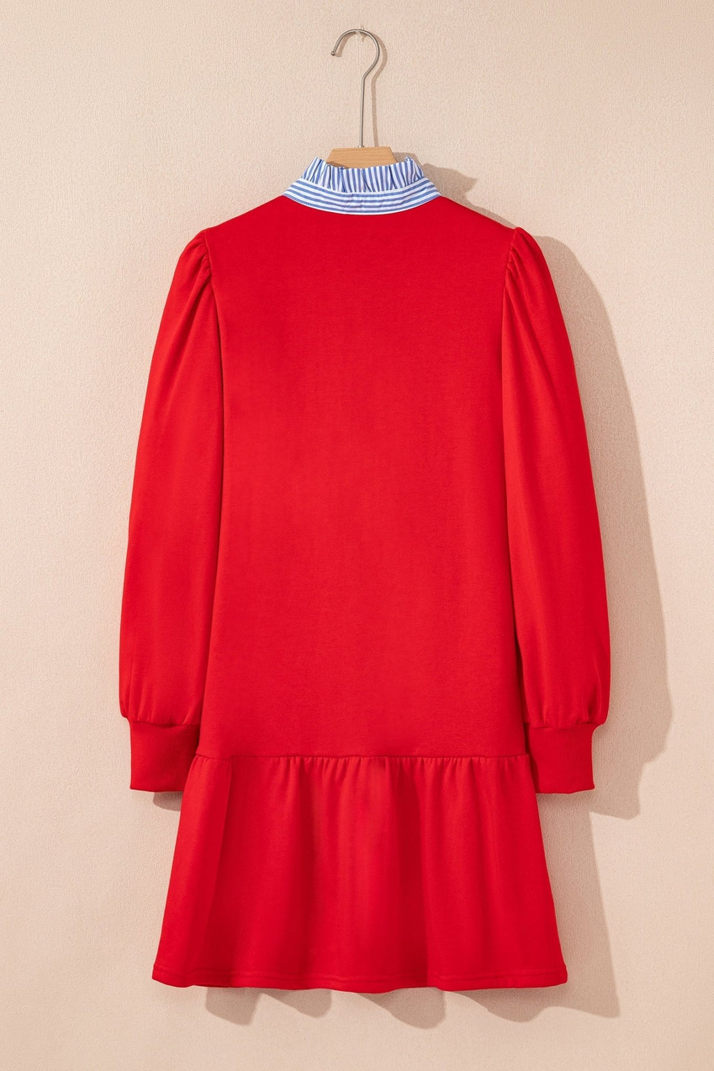 Stripe Contrast Collar Puff Sleeve Ruffle Mini Dress - Rooted & Reckless Co.