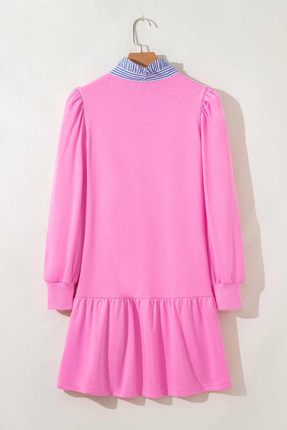 Stripe Contrast Collar Puff Sleeve Ruffle Mini Dress - Rooted & Reckless Co.