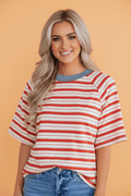 Stripe Contrast Collar Raglan Sleeve T-Shirt - Rooted & Reckless Co.