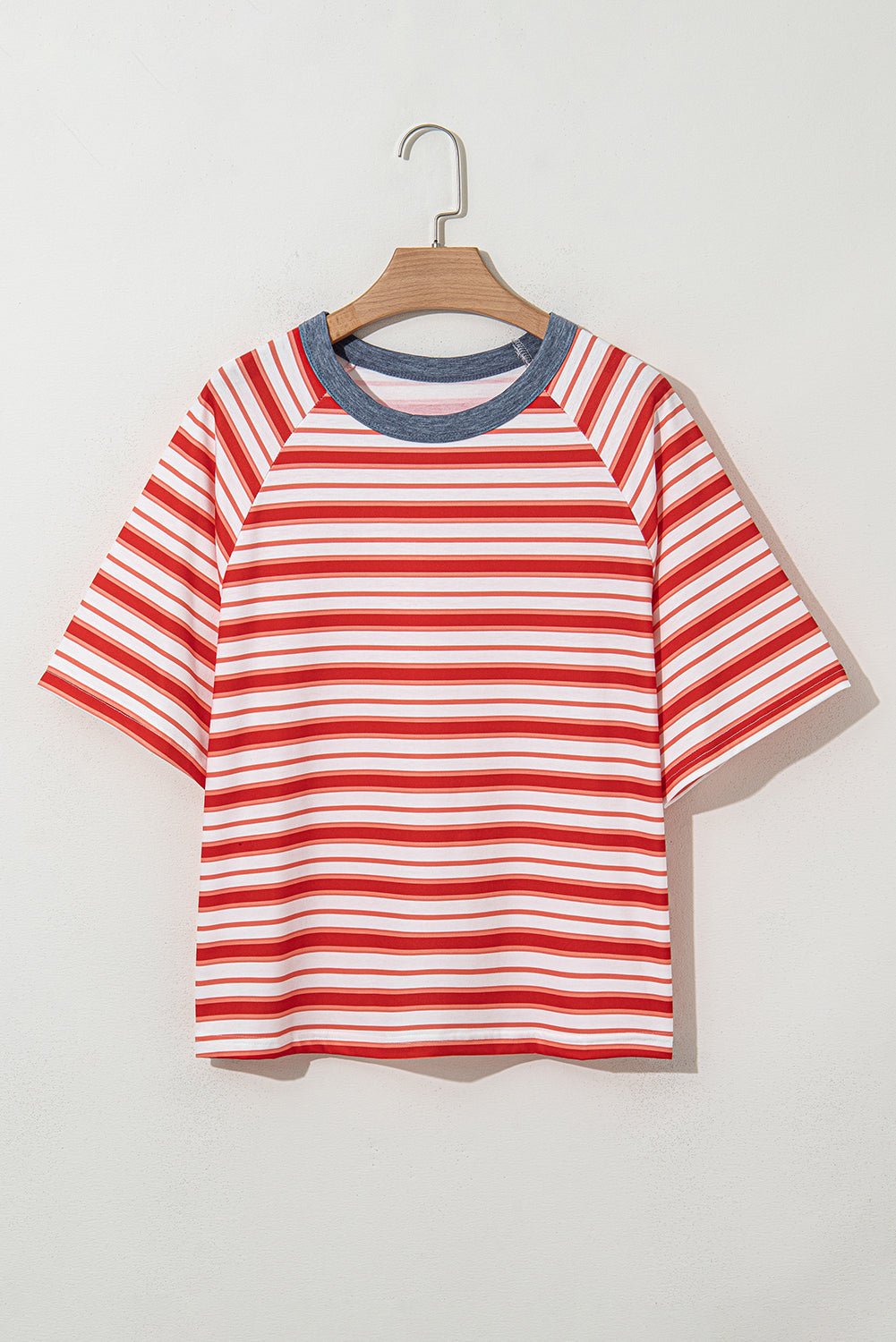 Stripe Contrast Collar Raglan Sleeve T-Shirt - Rooted & Reckless Co.