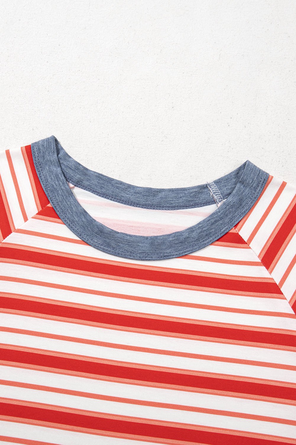 Stripe Contrast Collar Raglan Sleeve T-Shirt - Rooted & Reckless Co.