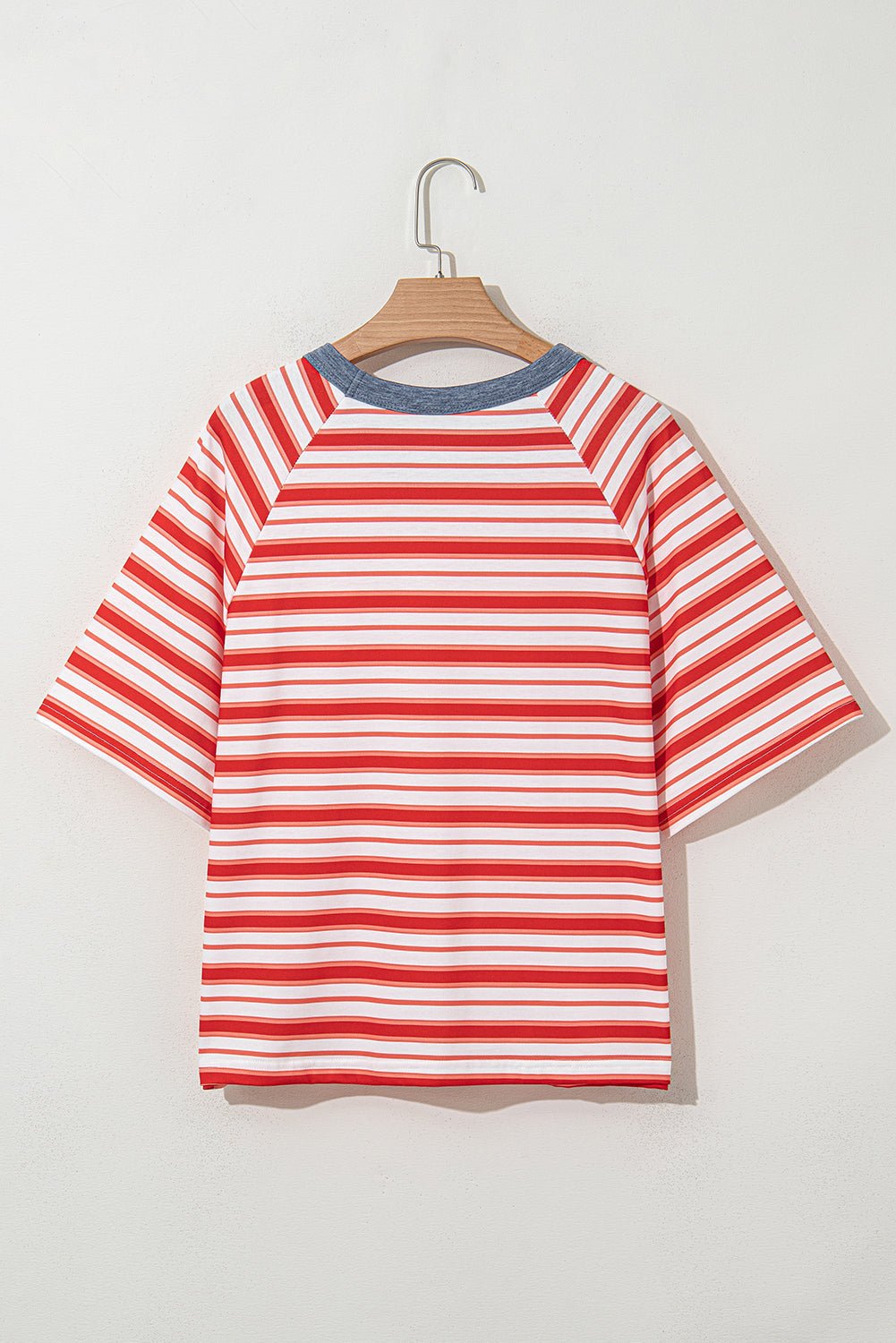 Stripe Contrast Collar Raglan Sleeve T-Shirt - Rooted & Reckless Co.