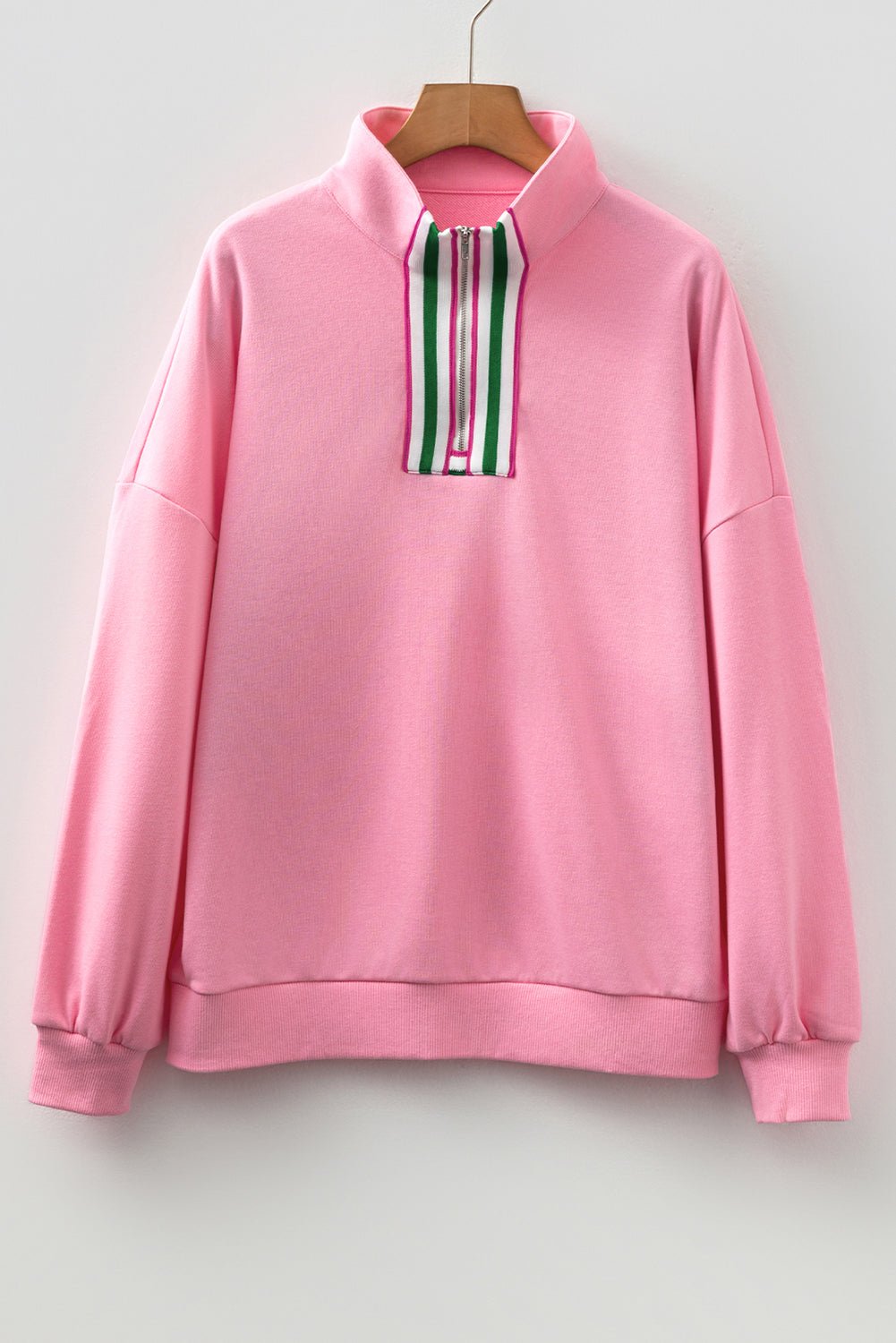 Stripe Contrast Collared Patchwork Sweatshirt - Rooted & Reckless Co.