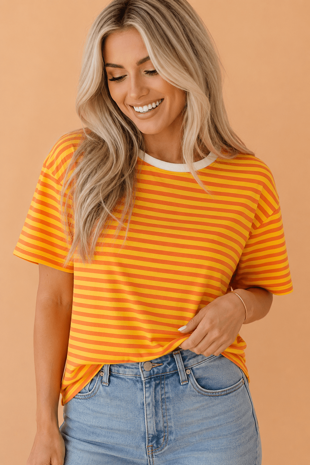 Stripe Contrast Crew Neck Drop Shoulder Tee - Rooted & Reckless Co.
