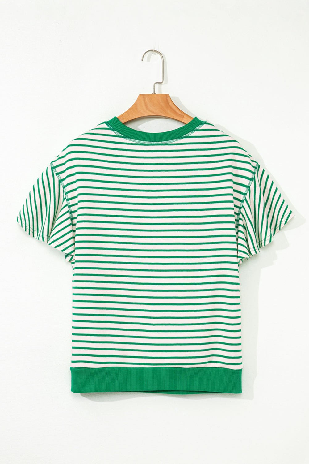 Stripe Contrast Detail Ruffle Short Sleeve Top - Rooted & Reckless Co.