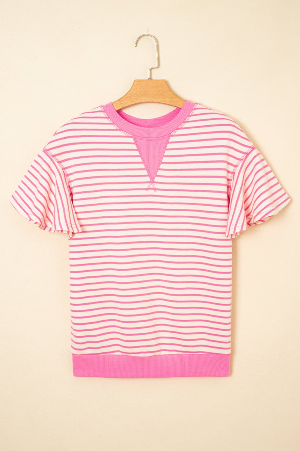 Stripe Contrast Detail Ruffle Short Sleeve Top - Rooted & Reckless Co.