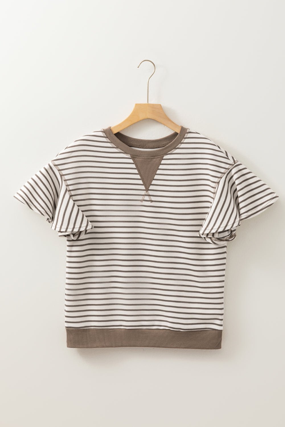Stripe Contrast Detail Ruffle Short Sleeve Top - Rooted & Reckless Co.