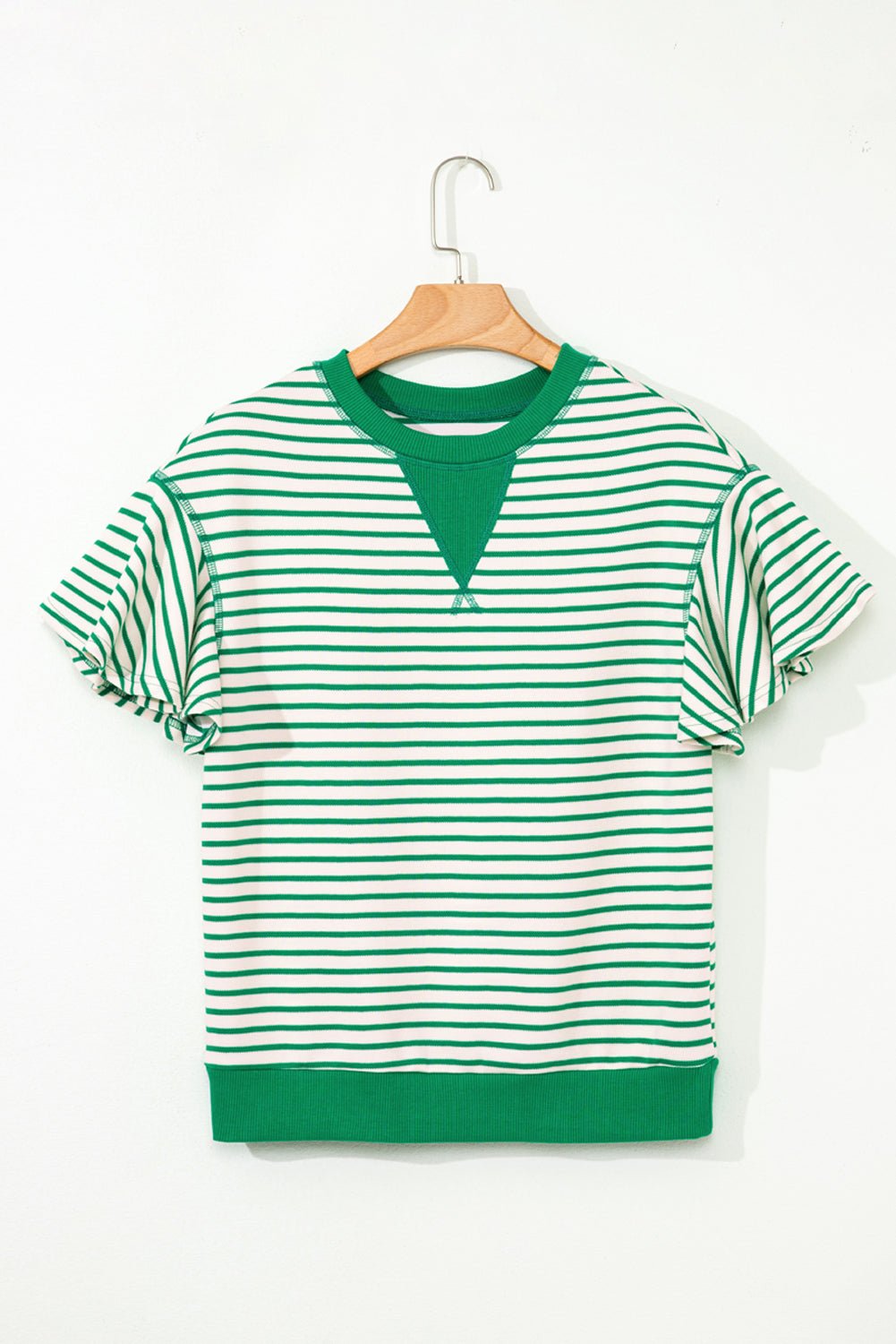 Stripe Contrast Detail Ruffle Short Sleeve Top - Rooted & Reckless Co.
