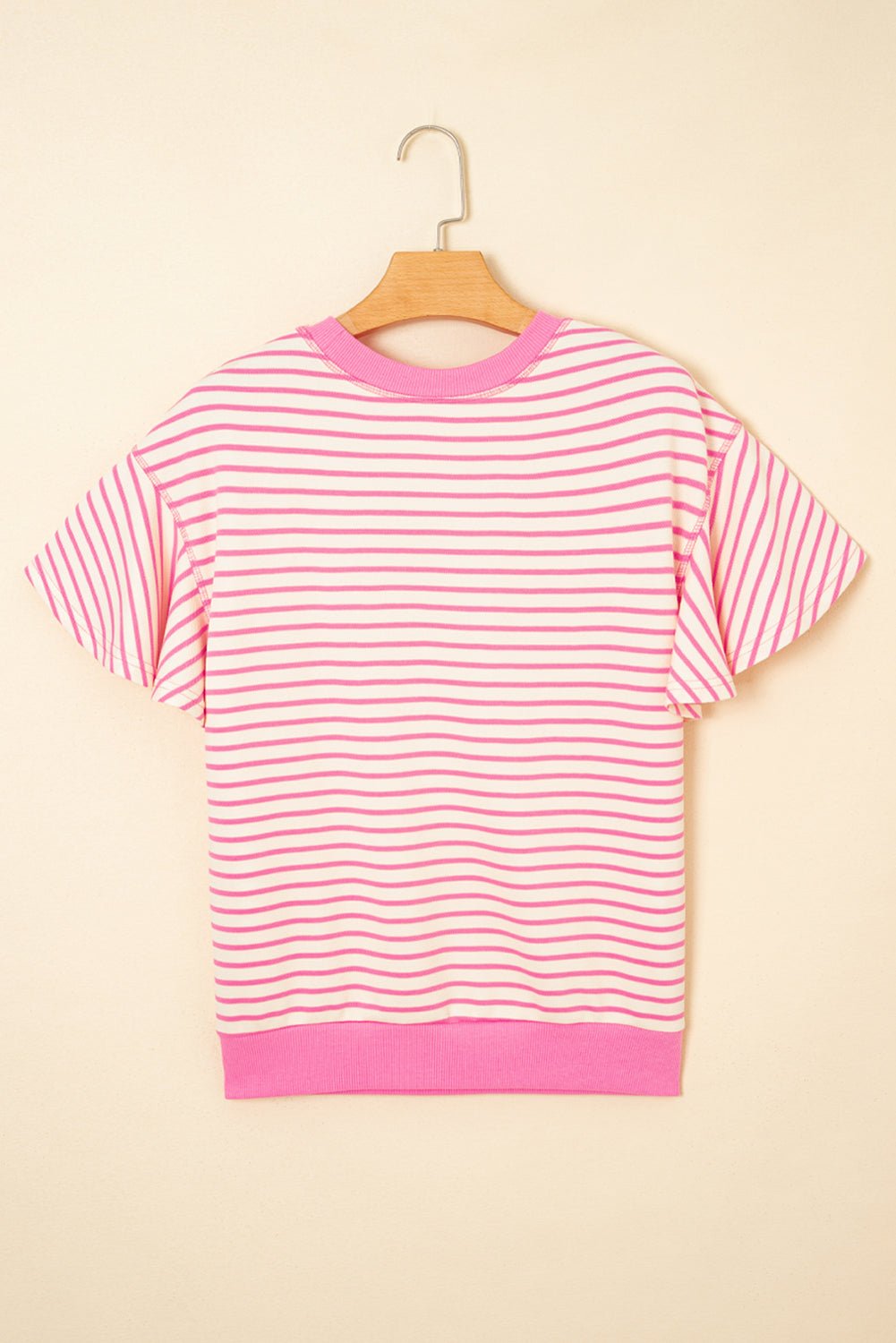 Stripe Contrast Detail Ruffle Short Sleeve Top - Rooted & Reckless Co.