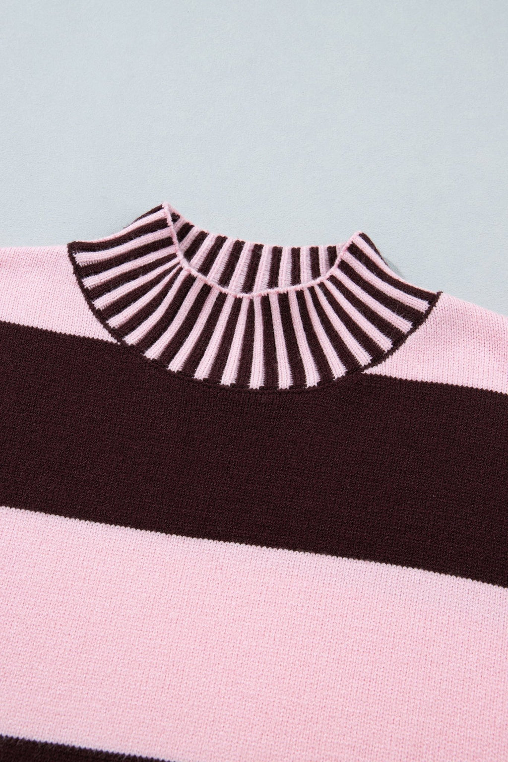 Stripe Contrast Mock Neck Drop Shoulder Sweater - Rooted & Reckless Co.