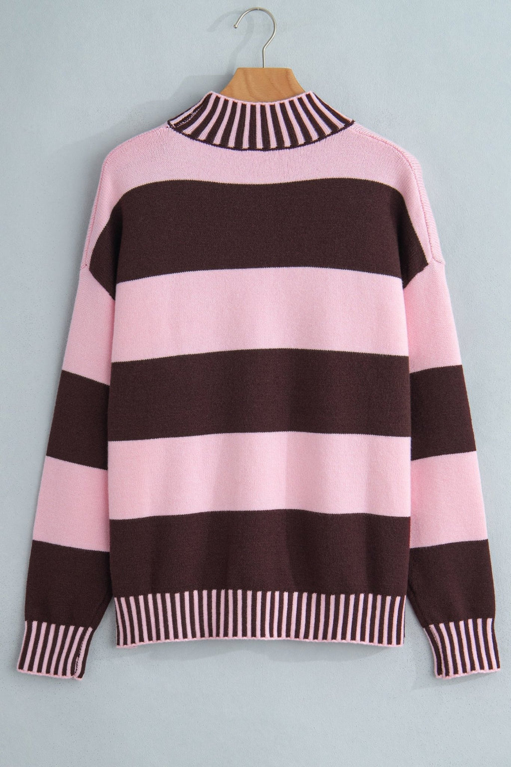 Stripe Contrast Mock Neck Drop Shoulder Sweater - Rooted & Reckless Co.