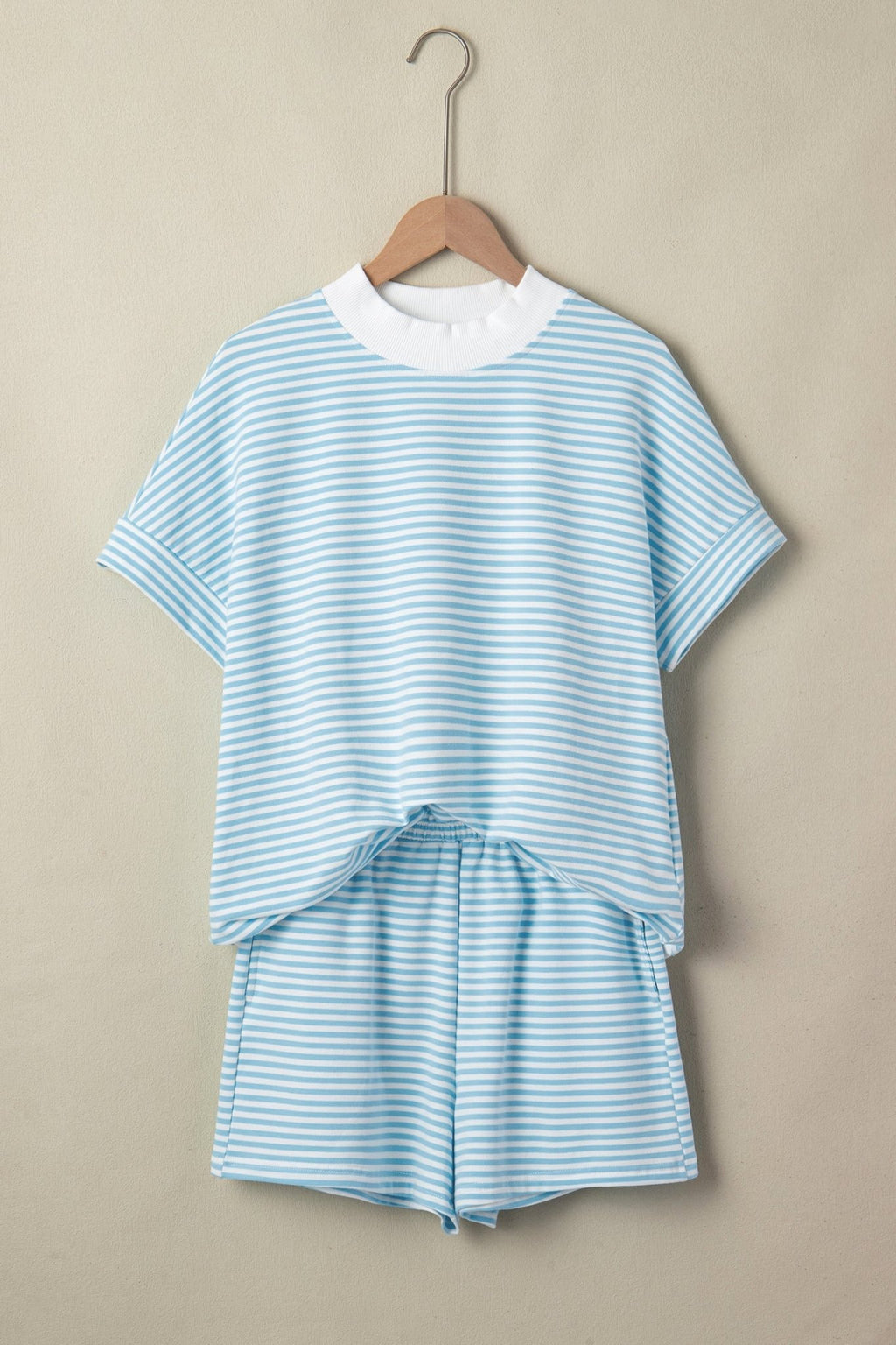 Stripe Contrast Mock Neck Tee & Shorts Set - Rooted & Reckless Co.