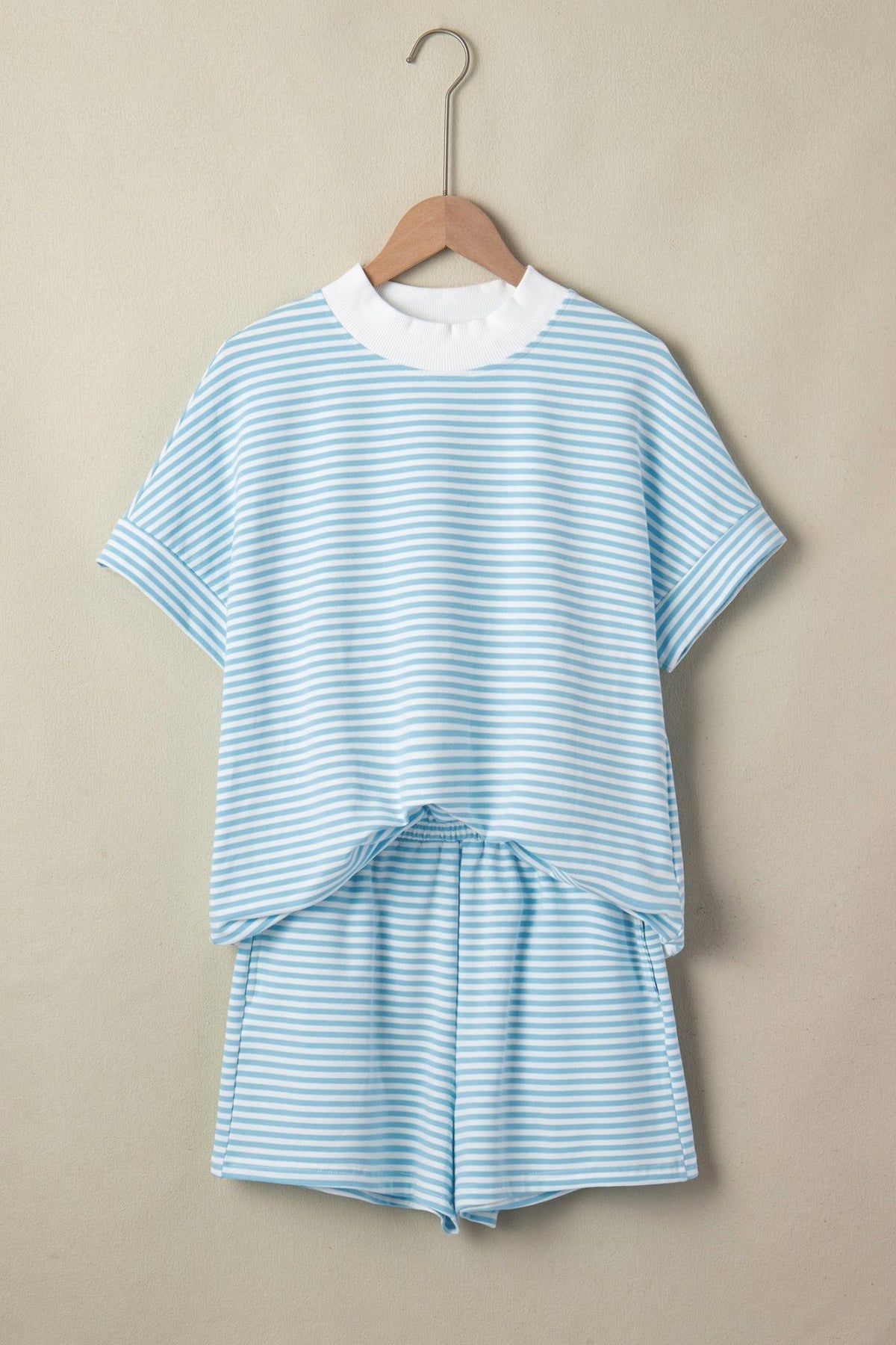 Stripe Contrast Mock Neck Tee & Shorts Set - Rooted & Reckless Co.