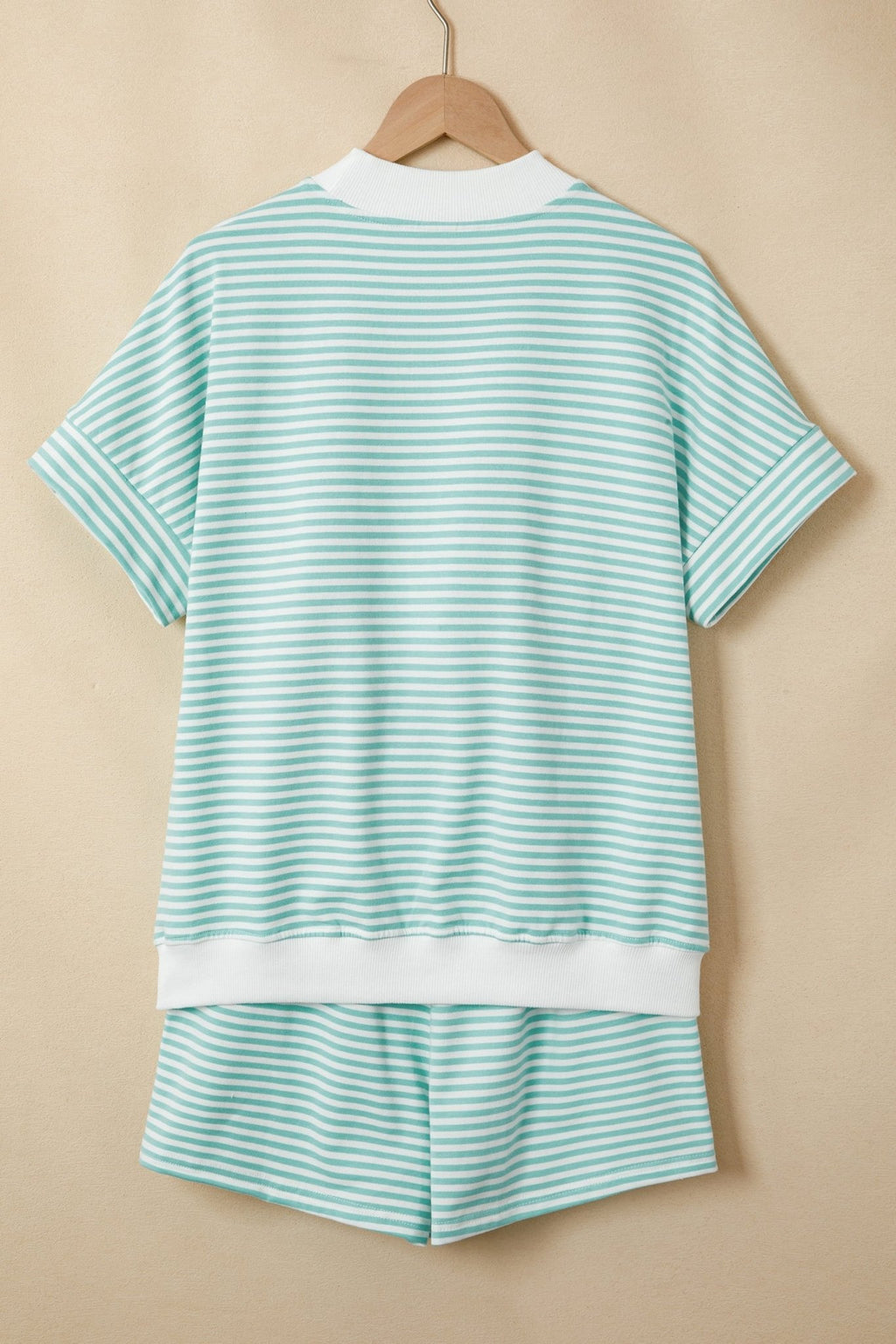 Stripe Contrast Mock Neck Tee & Shorts Set - Rooted & Reckless Co.