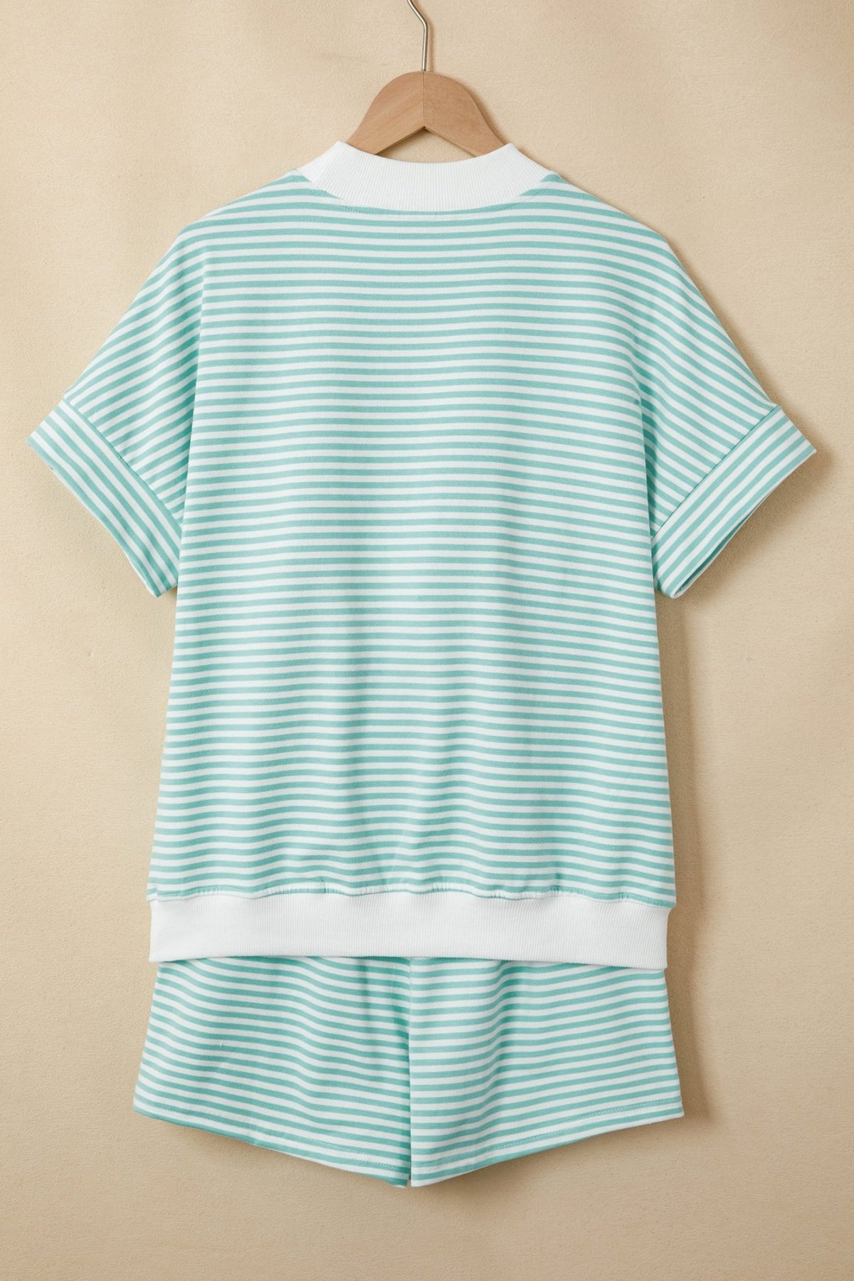 Stripe Contrast Mock Neck Tee & Shorts Set - Rooted & Reckless Co.