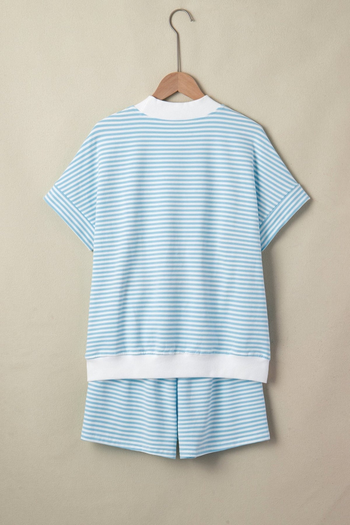 Stripe Contrast Mock Neck Tee & Shorts Set - Rooted & Reckless Co.