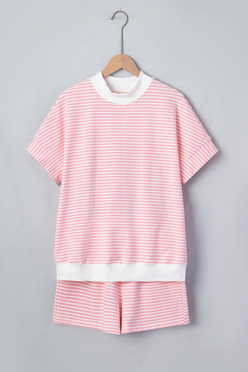 Stripe Contrast Mock Neck Tee & Shorts Set - Rooted & Reckless Co.