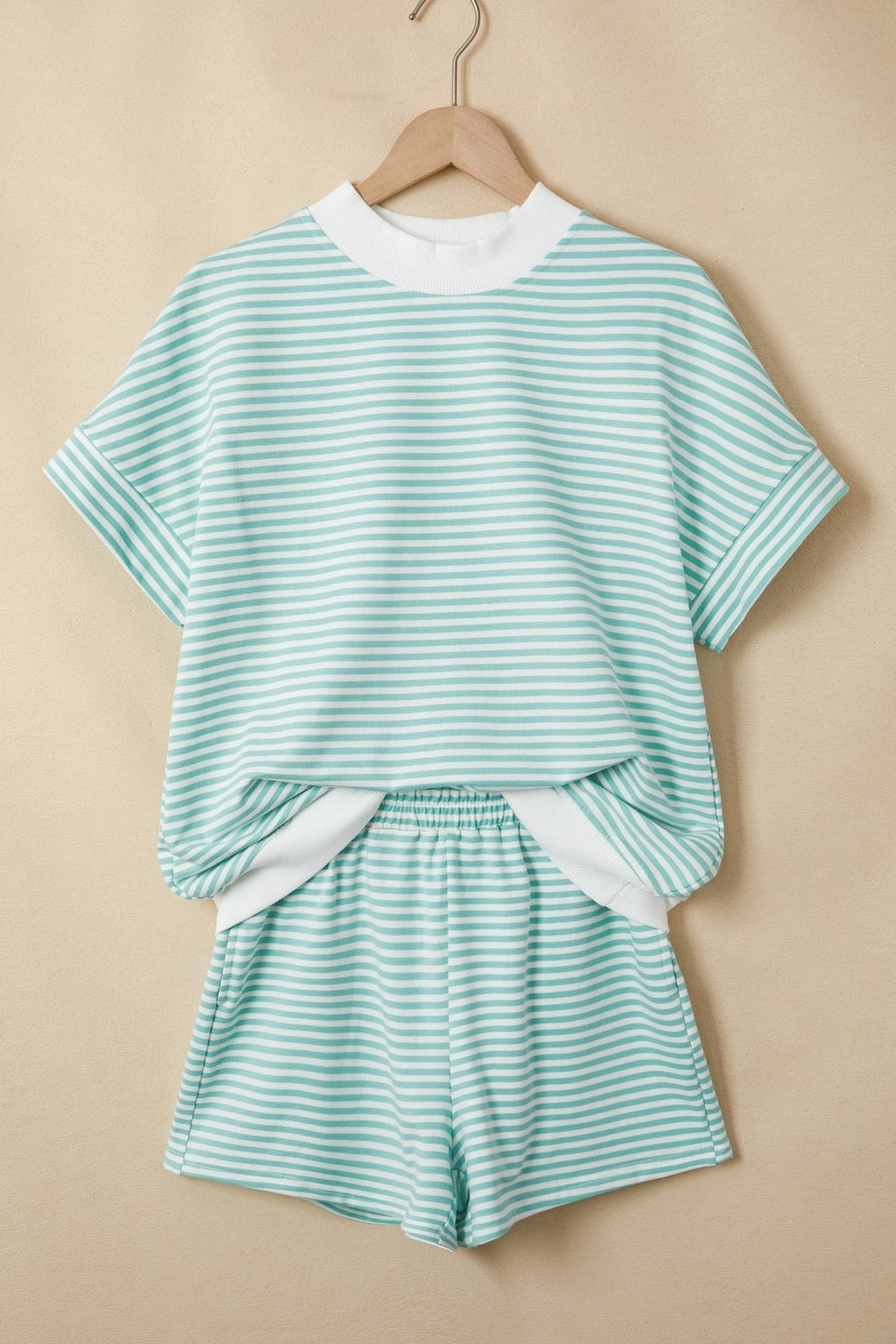 Stripe Contrast Mock Neck Tee & Shorts Set - Rooted & Reckless Co.