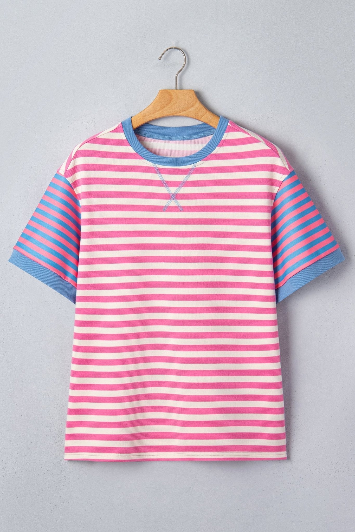 Stripe Contrast Patchwork Short Sleeve Tee - Rooted & Reckless Co.