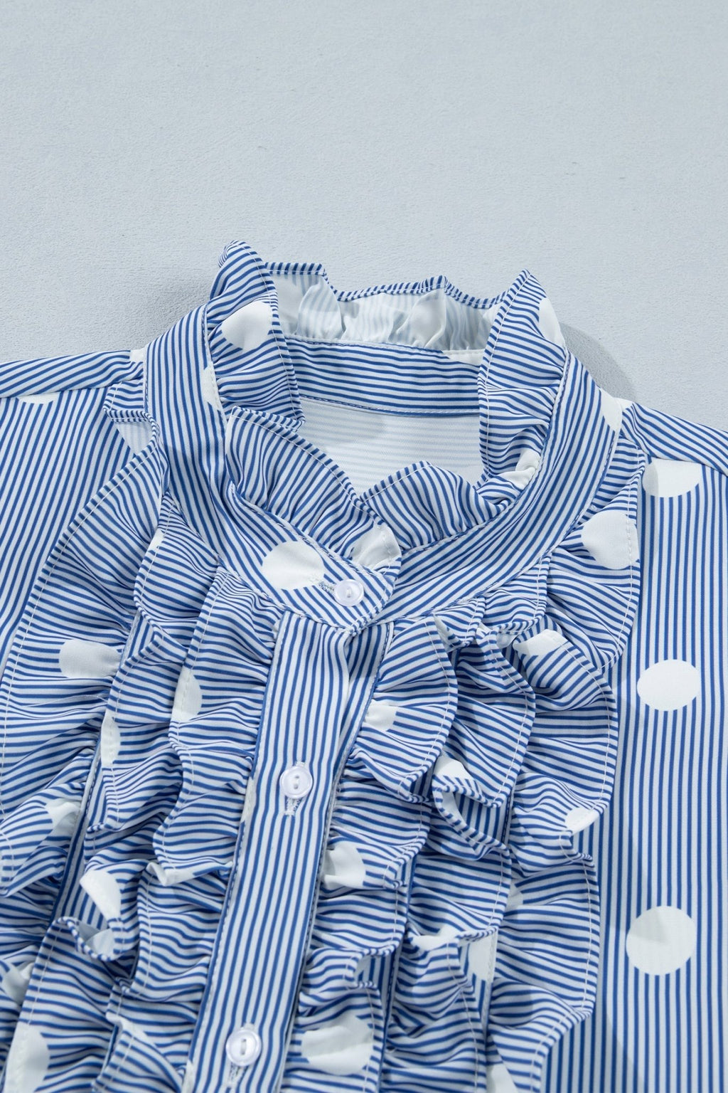 Stripe Contrast Polka Dot Pleated Ruffle Sleeve Shirt - Rooted & Reckless Co.