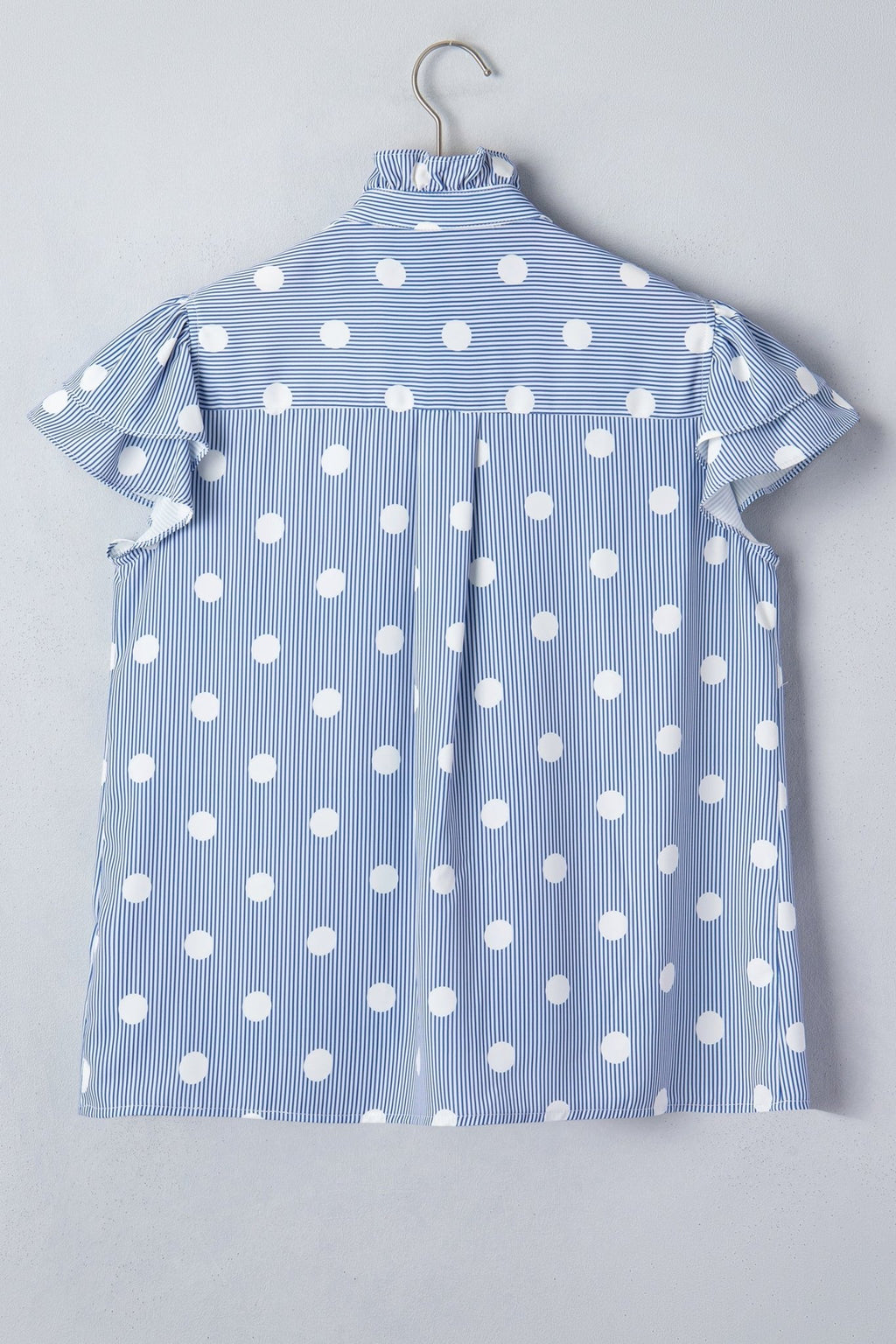 Stripe Contrast Polka Dot Pleated Ruffle Sleeve Shirt - Rooted & Reckless Co.