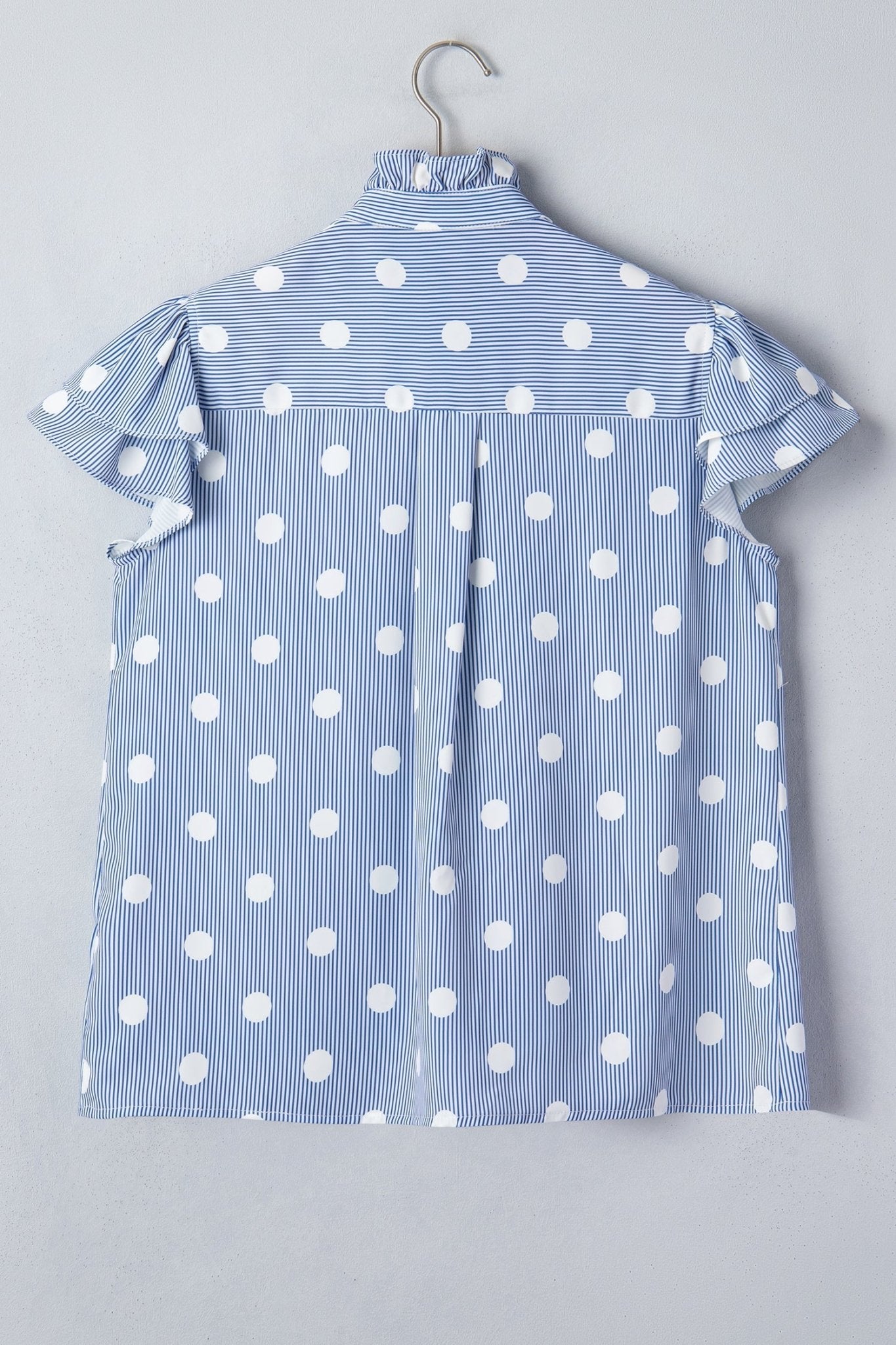 Stripe Contrast Polka Dot Pleated Ruffle Sleeve Shirt - Rooted & Reckless Co.