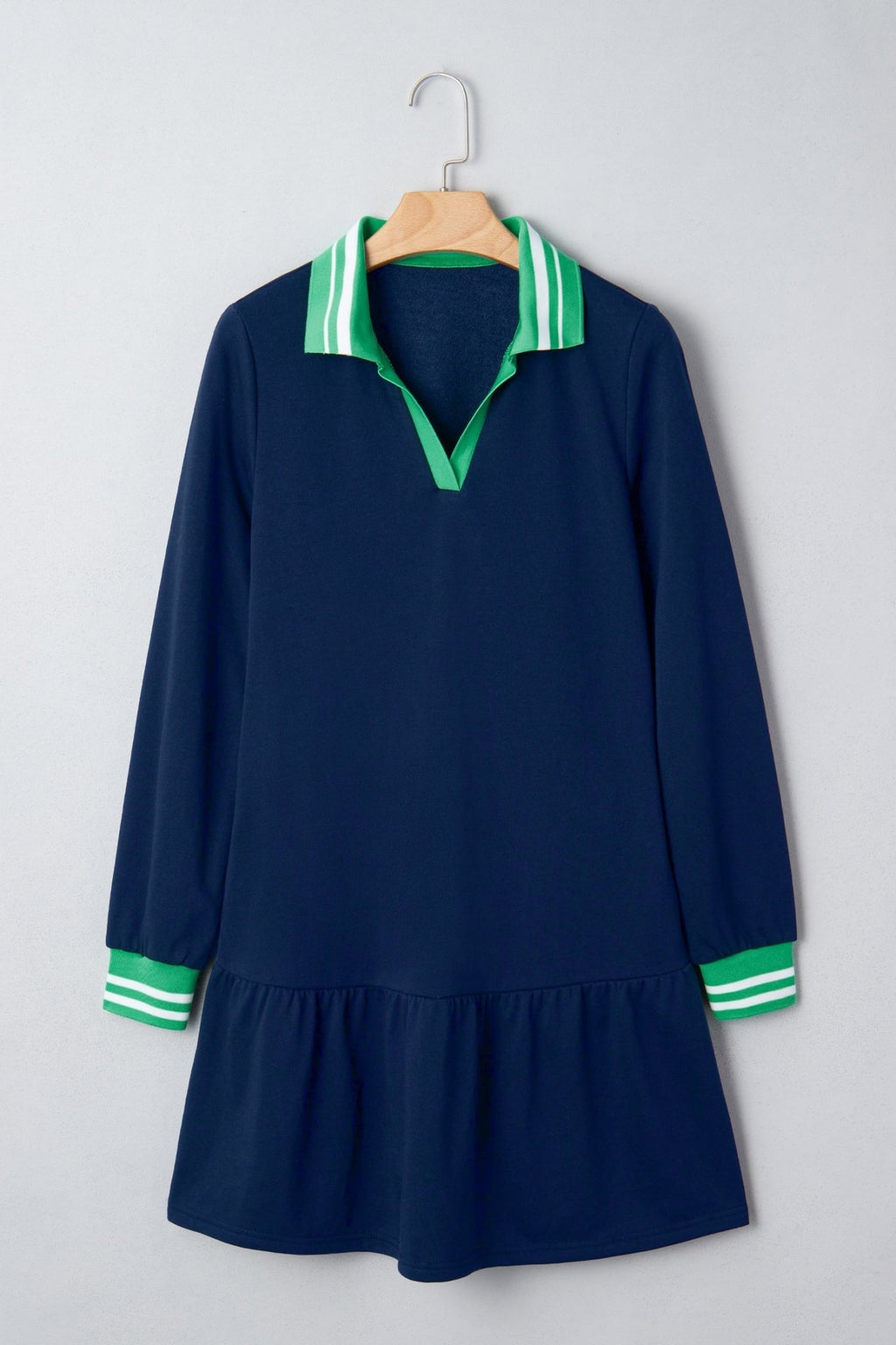 Stripe Contrast Polo Collar Ruffle Hem Mini Dress - Rooted & Reckless Co.
