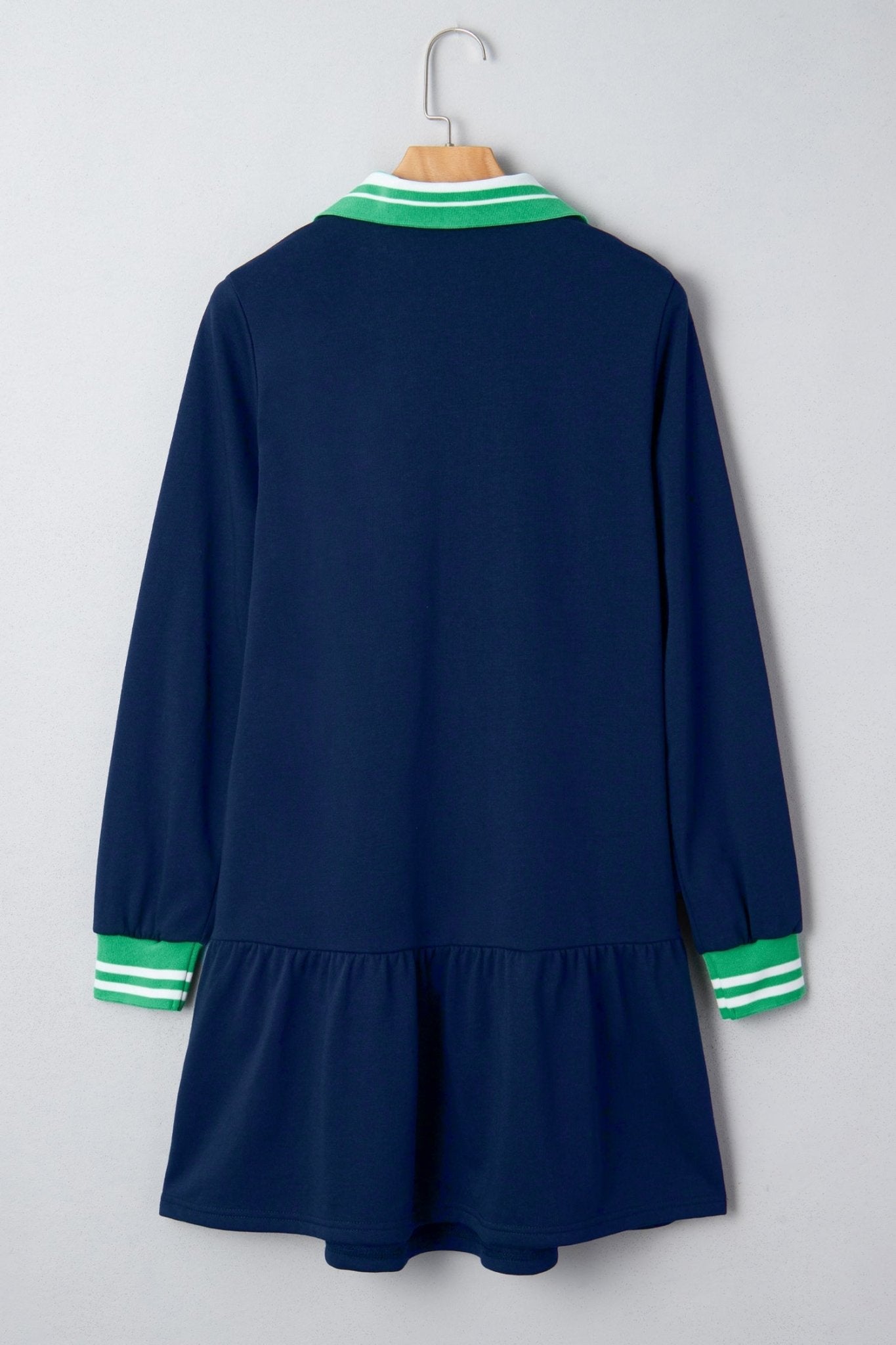 Stripe Contrast Polo Collar Ruffle Hem Mini Dress - Rooted & Reckless Co.