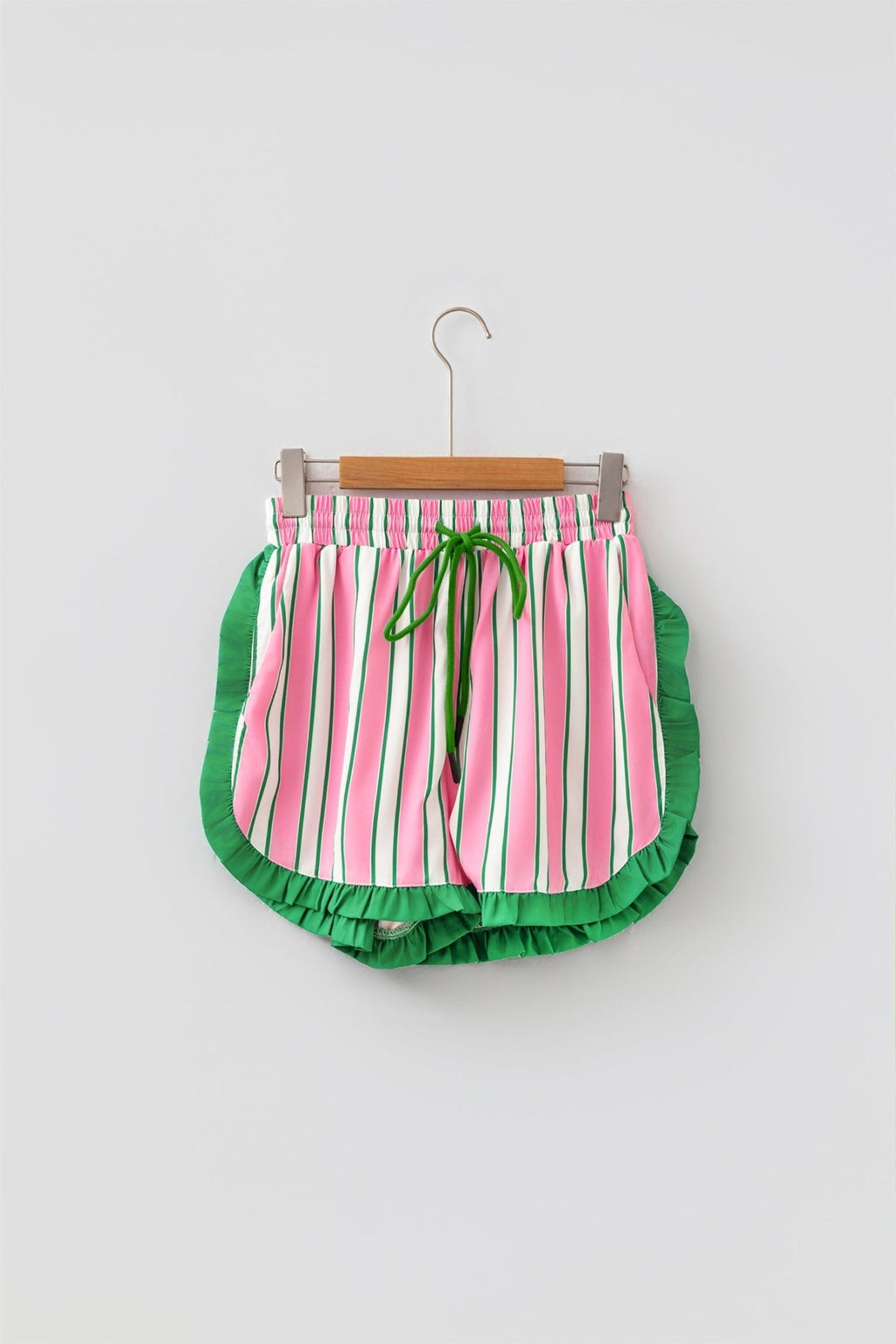 Stripe Contrast Ruffle Trim Drawstring Shorts - Rooted & Reckless Co.
