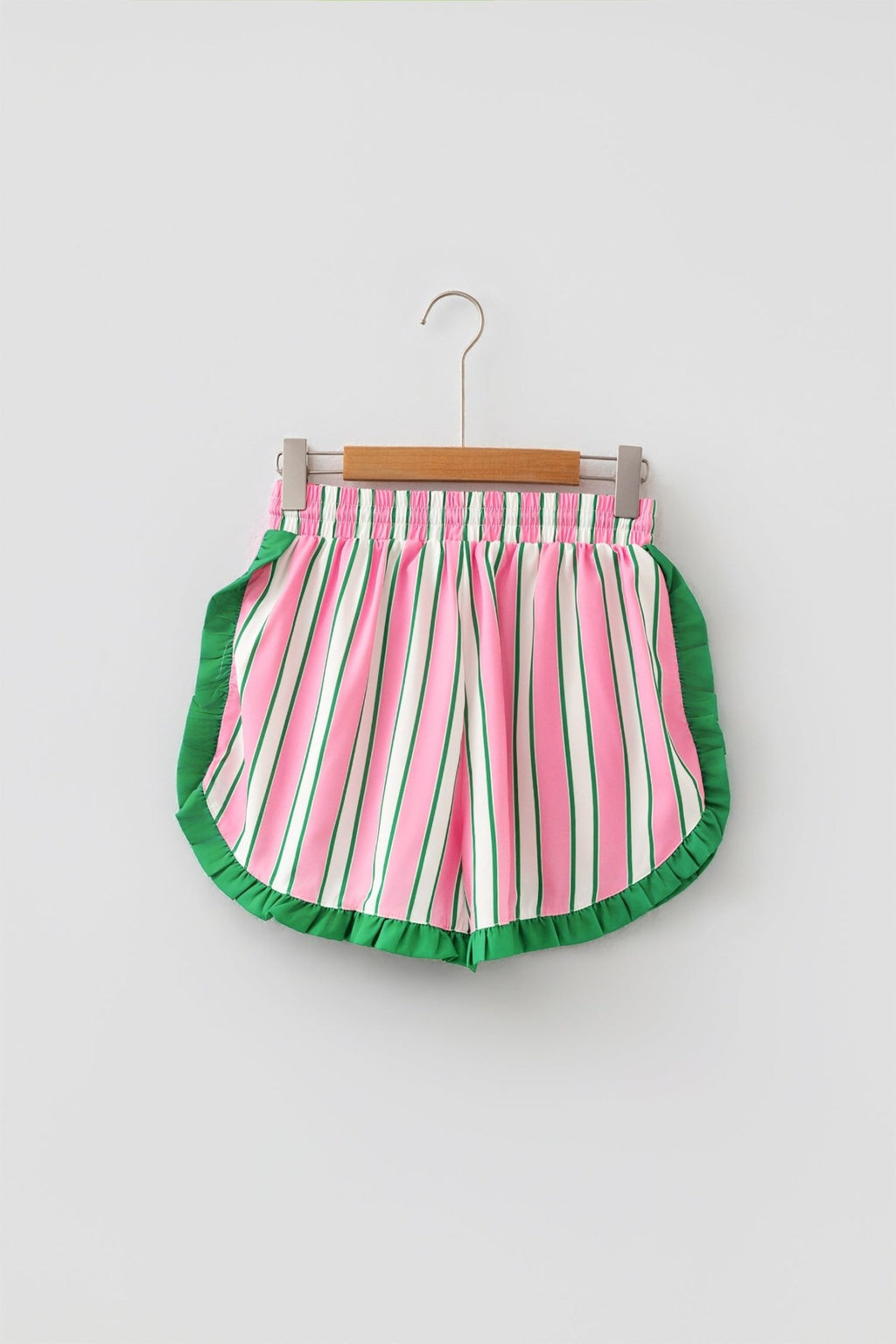 Stripe Contrast Ruffle Trim Drawstring Shorts - Rooted & Reckless Co.