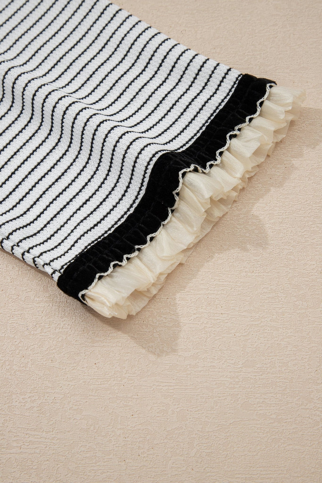 Stripe Contrast Ruffle Trim Long Sleeve Top - Rooted & Reckless Co.