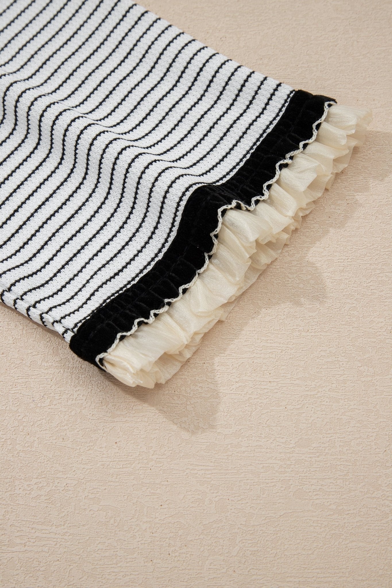 Stripe Contrast Ruffle Trim Long Sleeve Top - Rooted & Reckless Co.