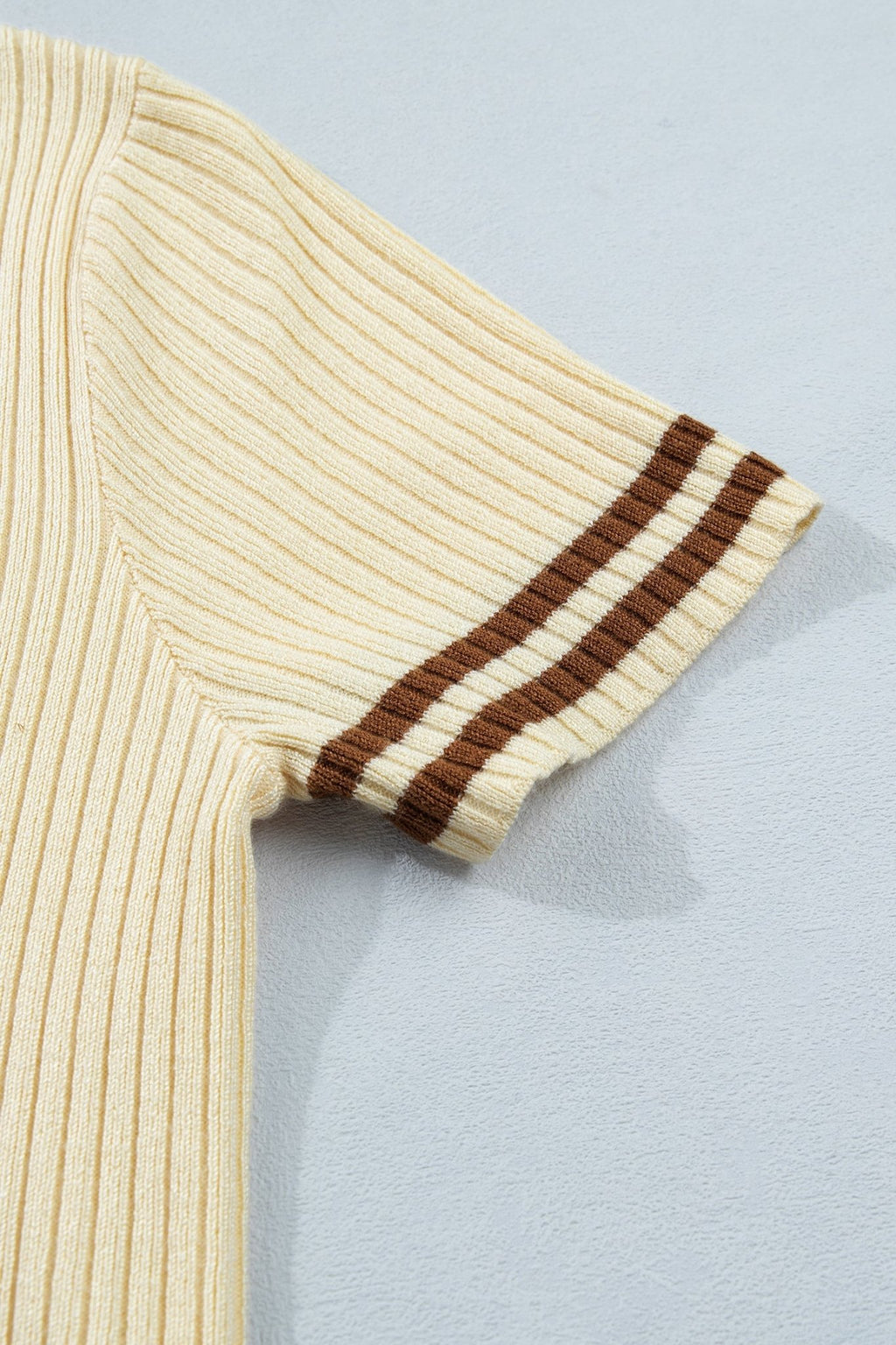 Stripe Contrast Short Sleeve Ribbed V-Neck Sweater - Rooted & Reckless Co.