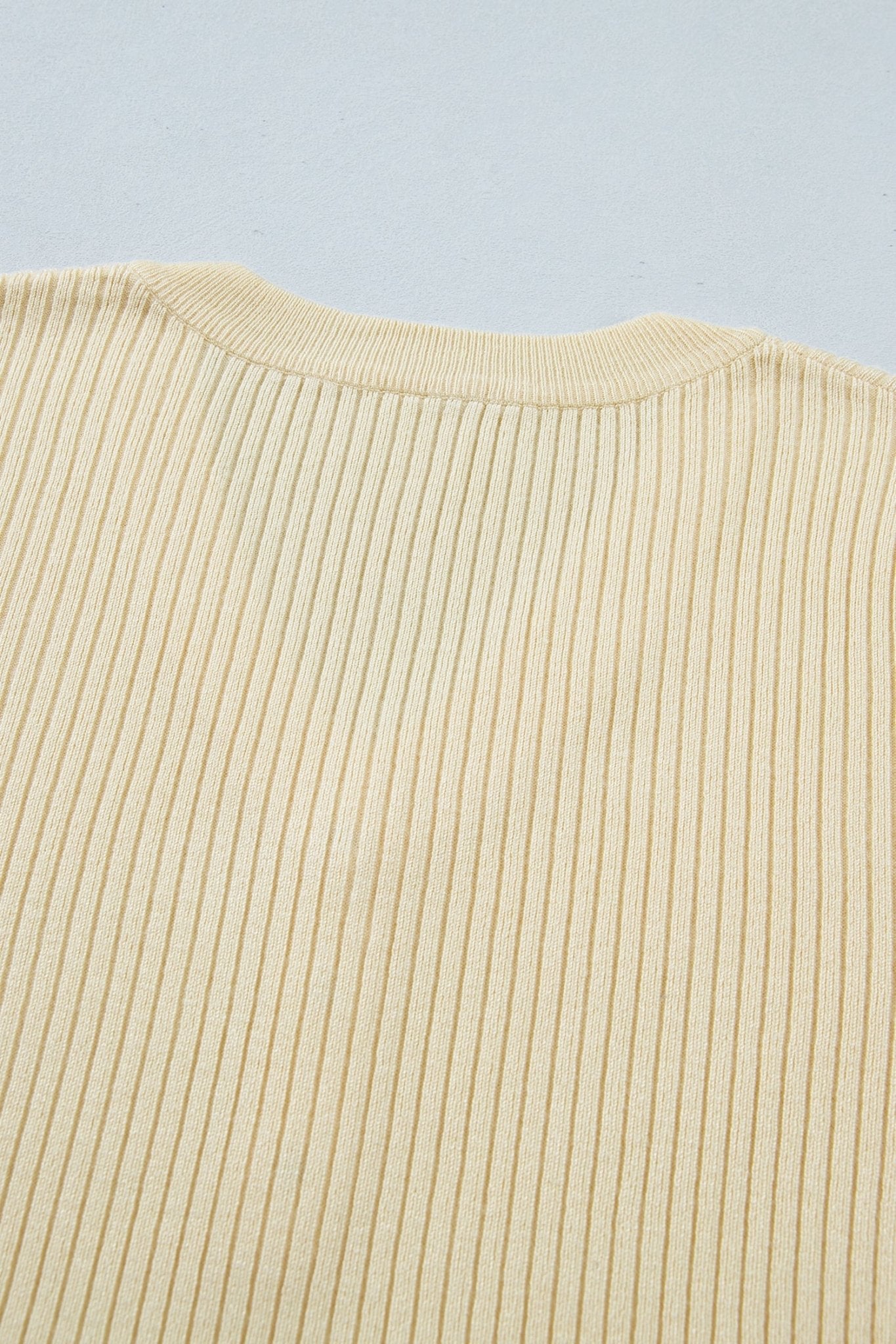 Stripe Contrast Short Sleeve Ribbed V-Neck Sweater - Rooted & Reckless Co.