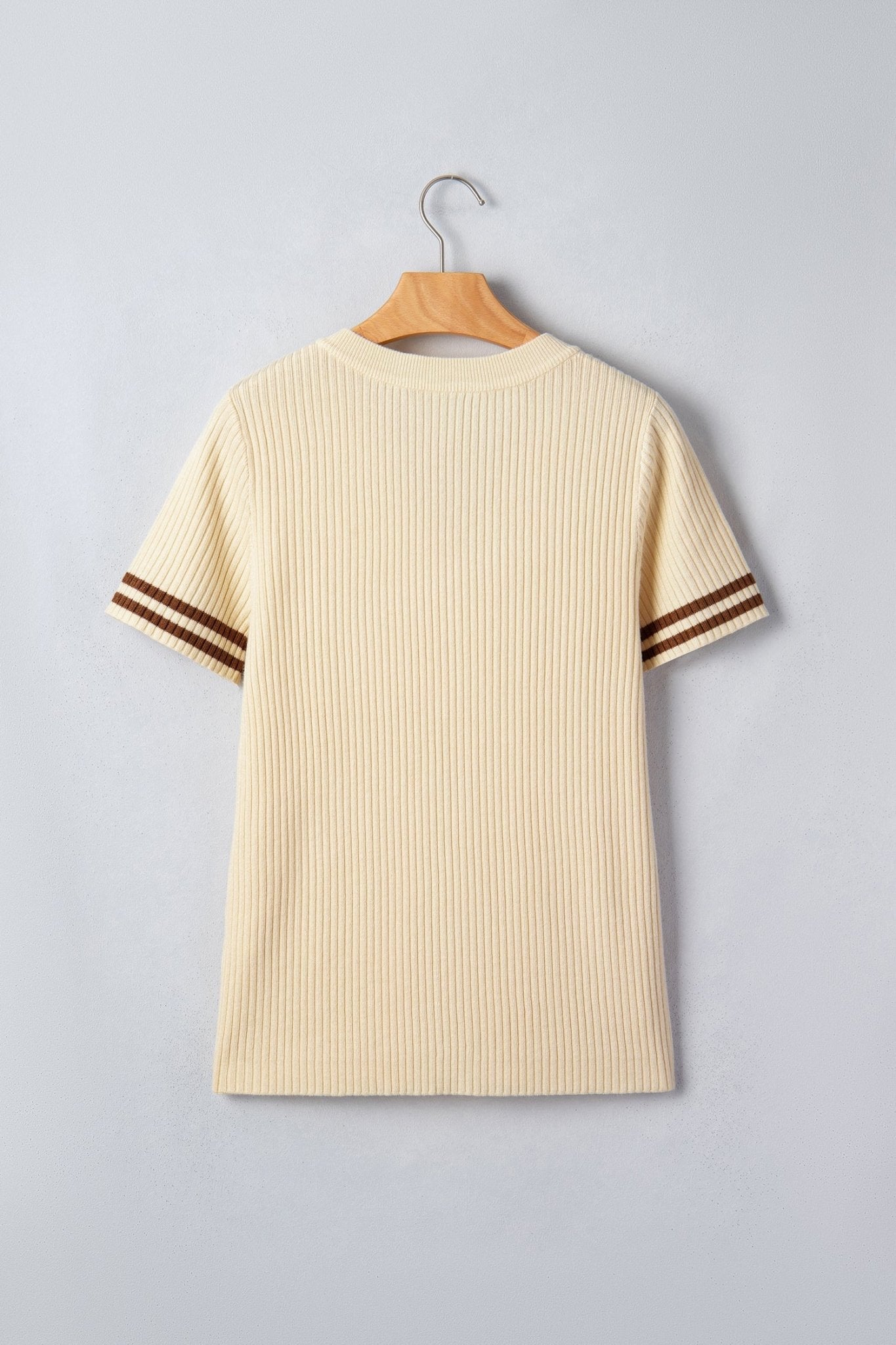 Stripe Contrast Short Sleeve Ribbed V-Neck Sweater - Rooted & Reckless Co.