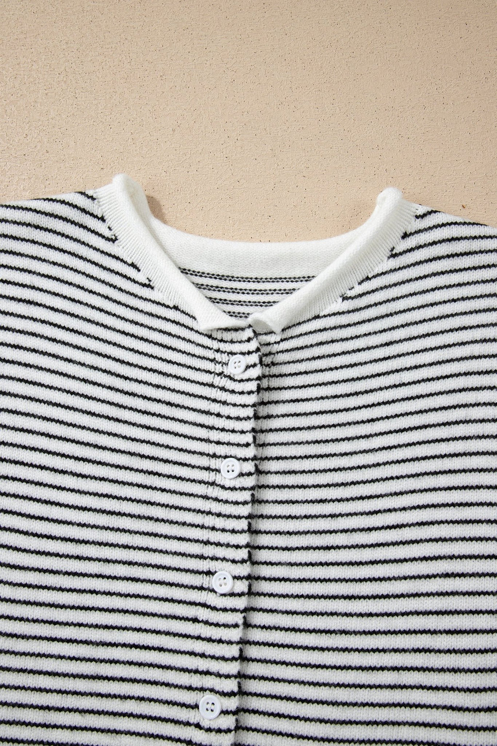 Stripe Contrast Trim Cap Sleeve Button-Up Cardigan - Rooted & Reckless Co.