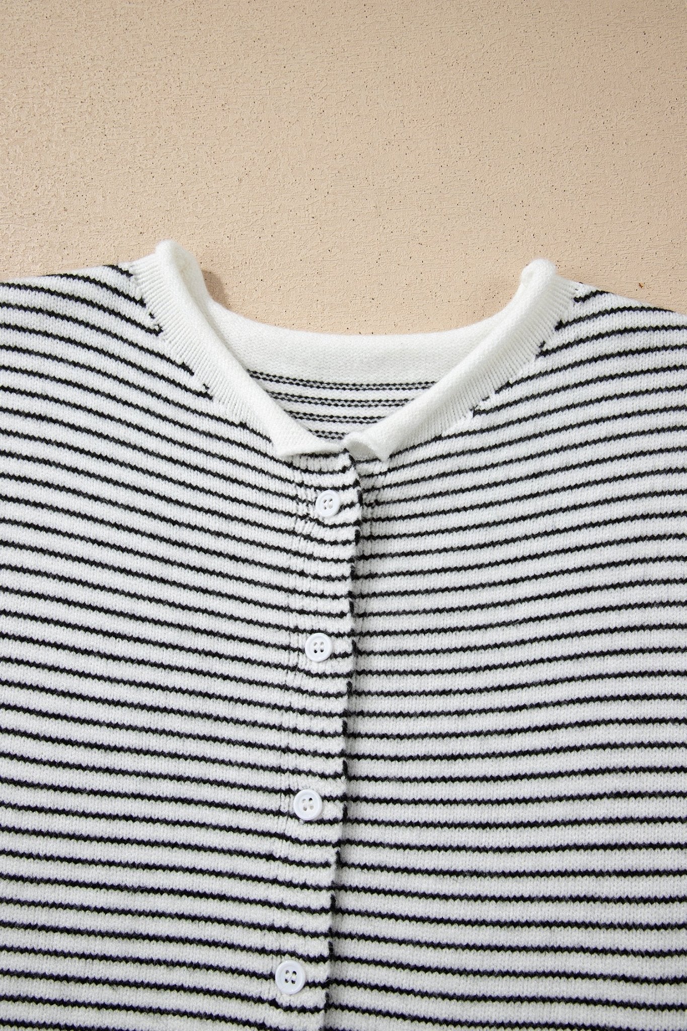 Stripe Contrast Trim Cap Sleeve Button-Up Cardigan - Rooted & Reckless Co.