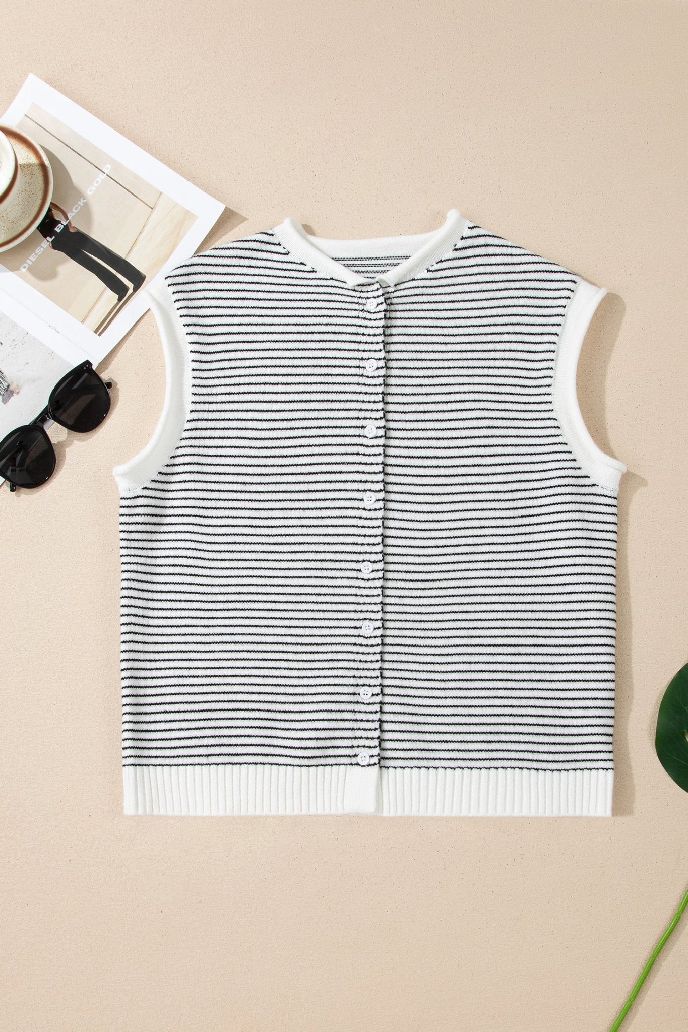Stripe Contrast Trim Cap Sleeve Button-Up Cardigan - Rooted & Reckless Co.