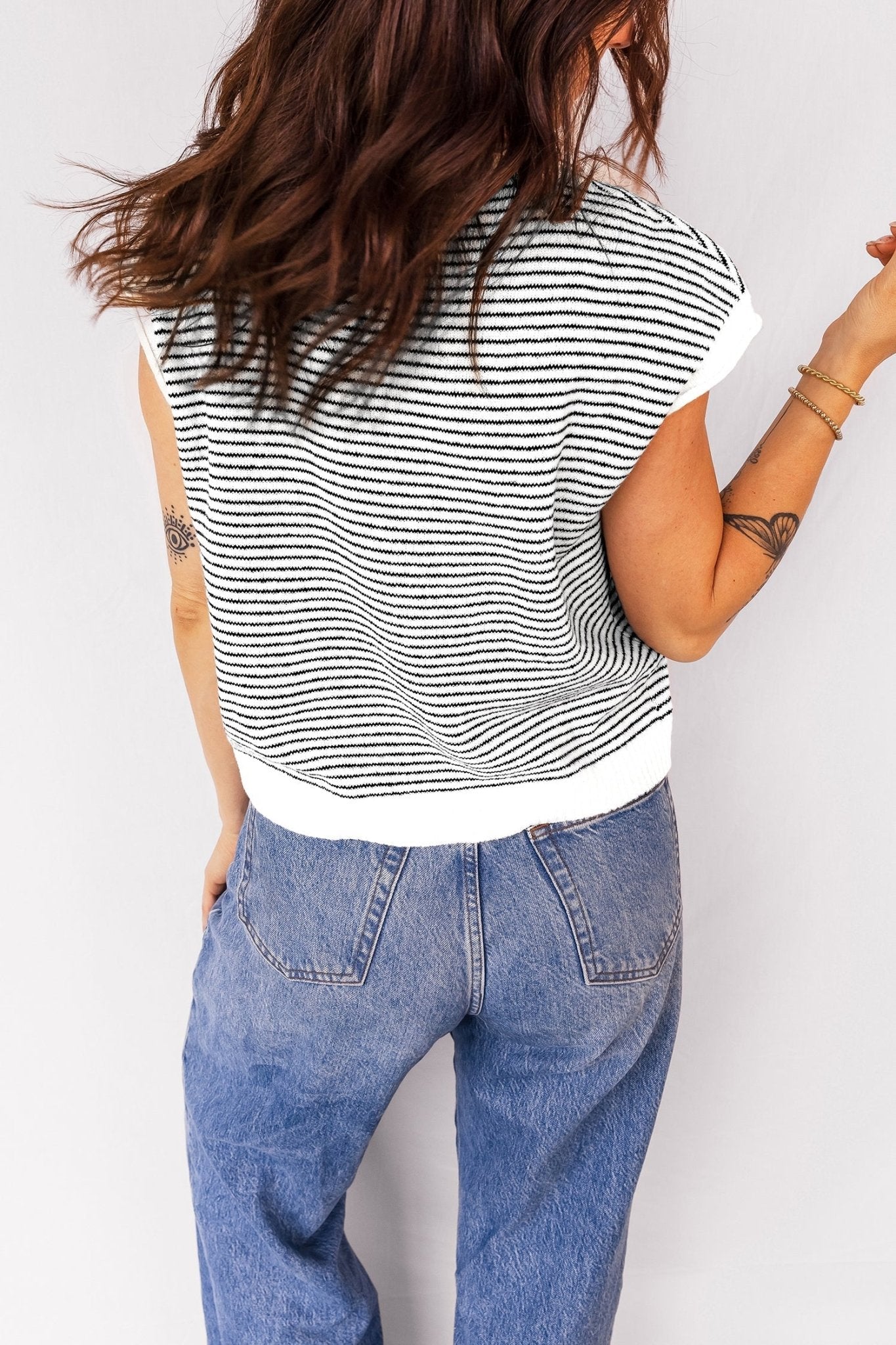 Stripe Contrast Trim Cap Sleeve Button-Up Cardigan - Rooted & Reckless Co.