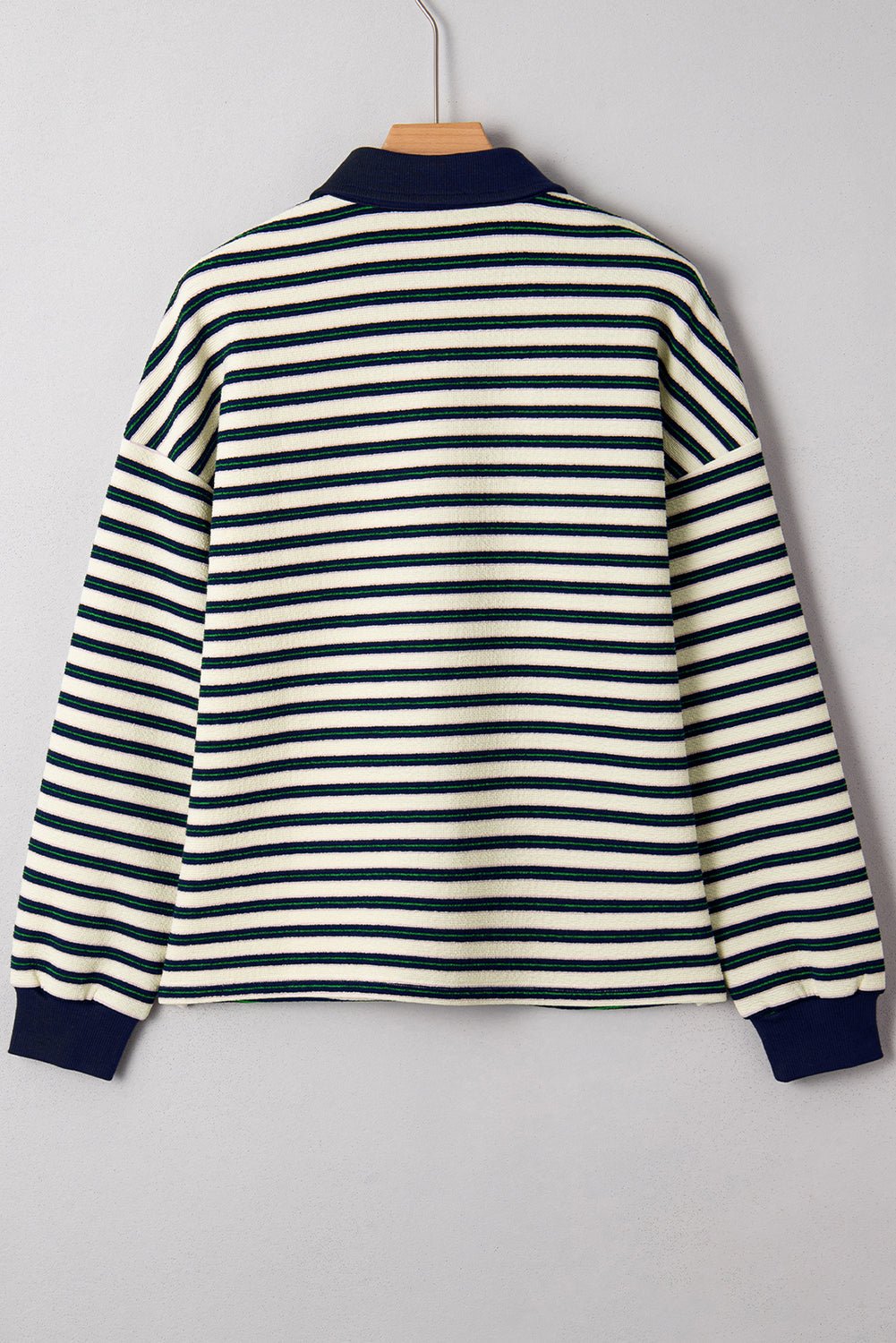 Stripe Contrast Trim Collared Zip Long Sleeve Top - Rooted & Reckless Co.