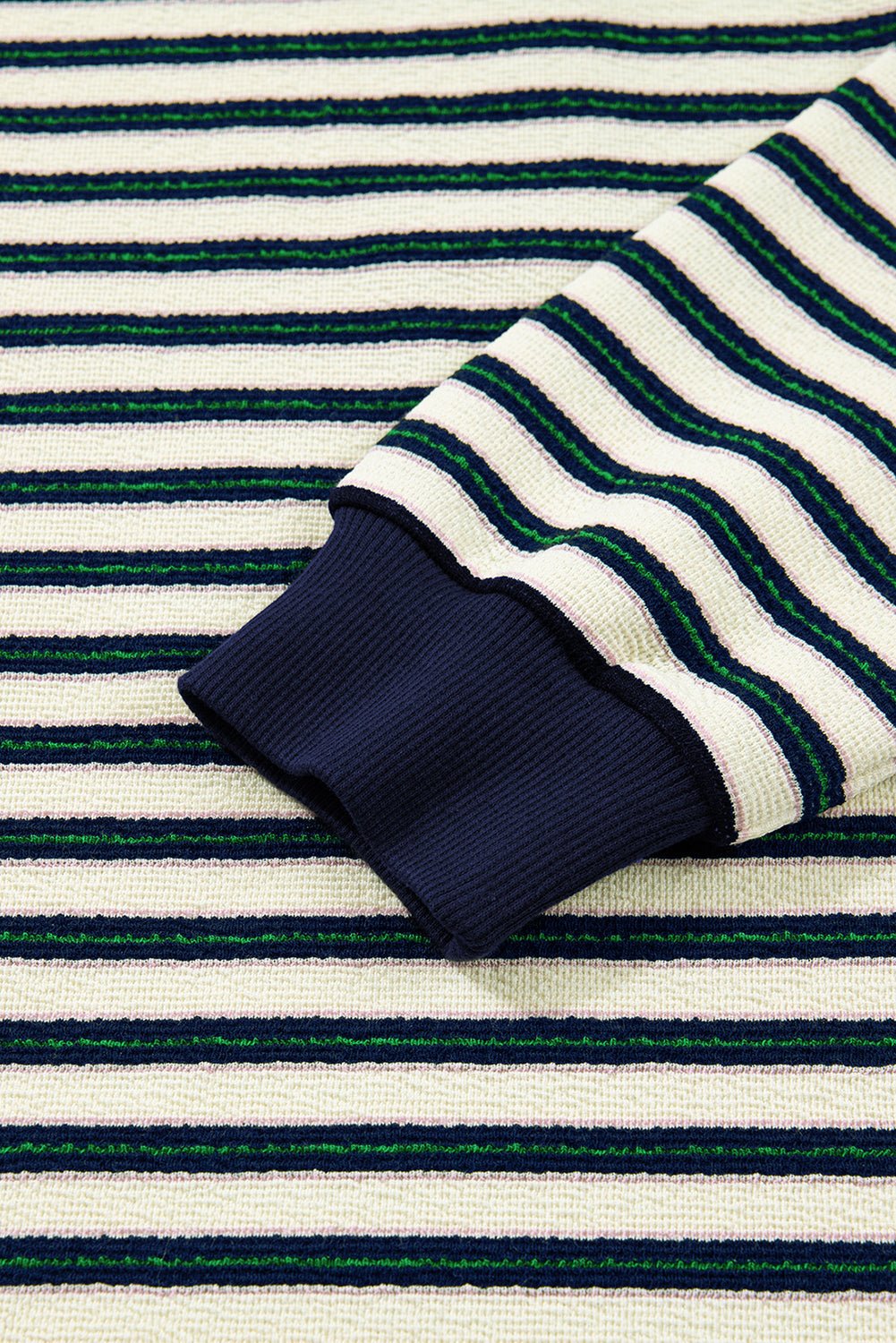 Stripe Contrast Trim Collared Zip Long Sleeve Top - Rooted & Reckless Co.