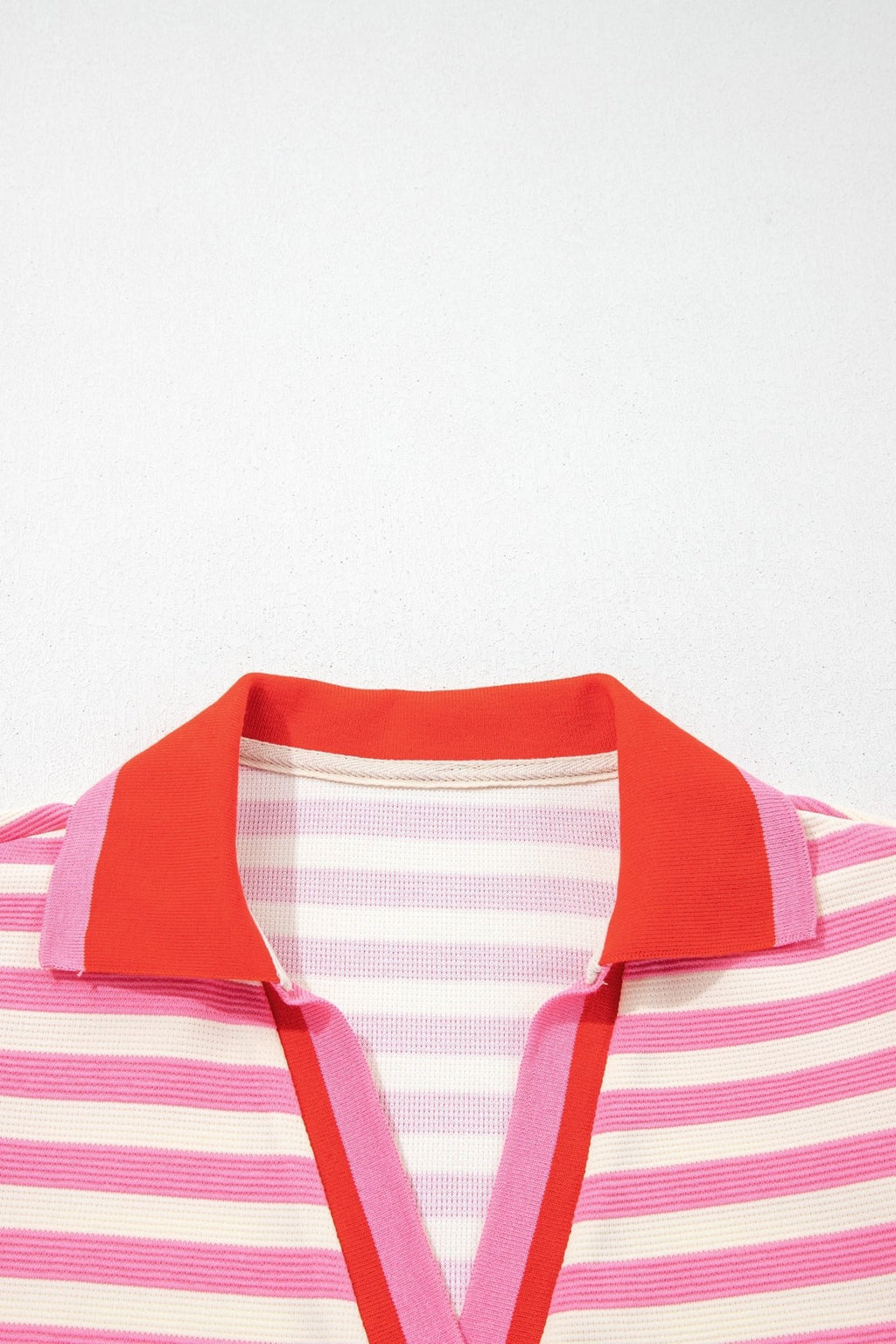 Stripe Contrast Trim Polo Collar Ruffle Sleeve Blouse - Rooted & Reckless Co.