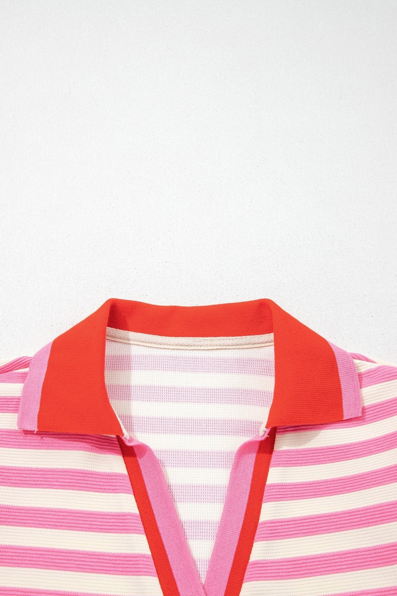 Stripe Contrast Trim Polo Collar Ruffle Sleeve Blouse - Rooted & Reckless Co.