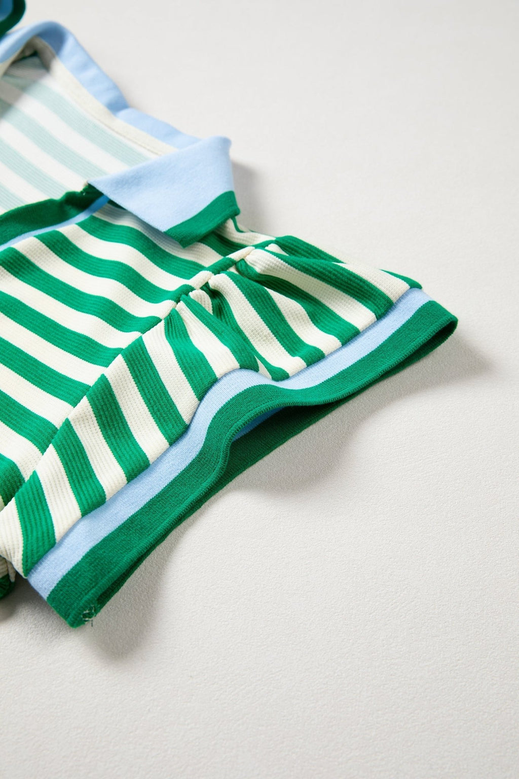 Stripe Contrast Trim Polo Collar Ruffle Sleeve Blouse - Rooted & Reckless Co.